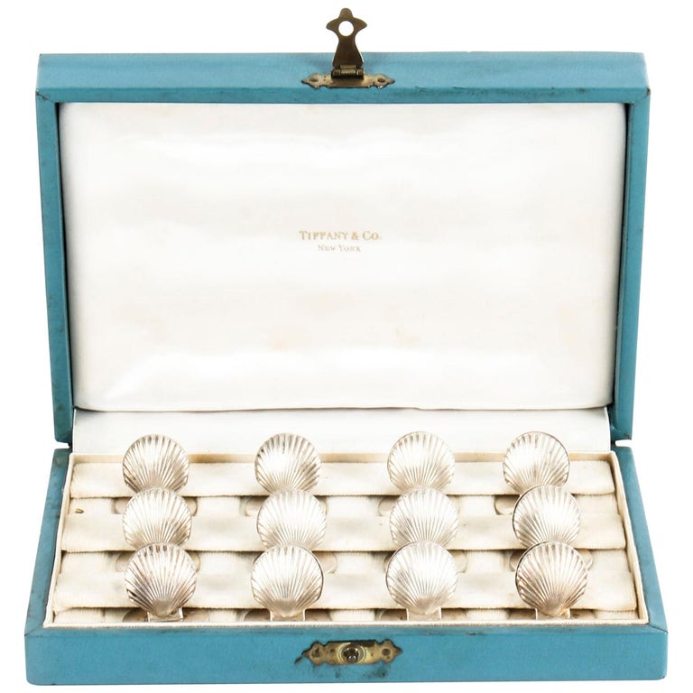 Antique Sterling Silver Set 12 Place Card Holders Boxed Tiffany Mid
