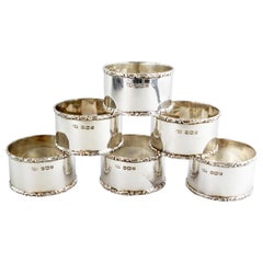 Antique Sterling Silver Set of 6 Napkin Rings, Lee & Wigfull, Sheffield, 1909