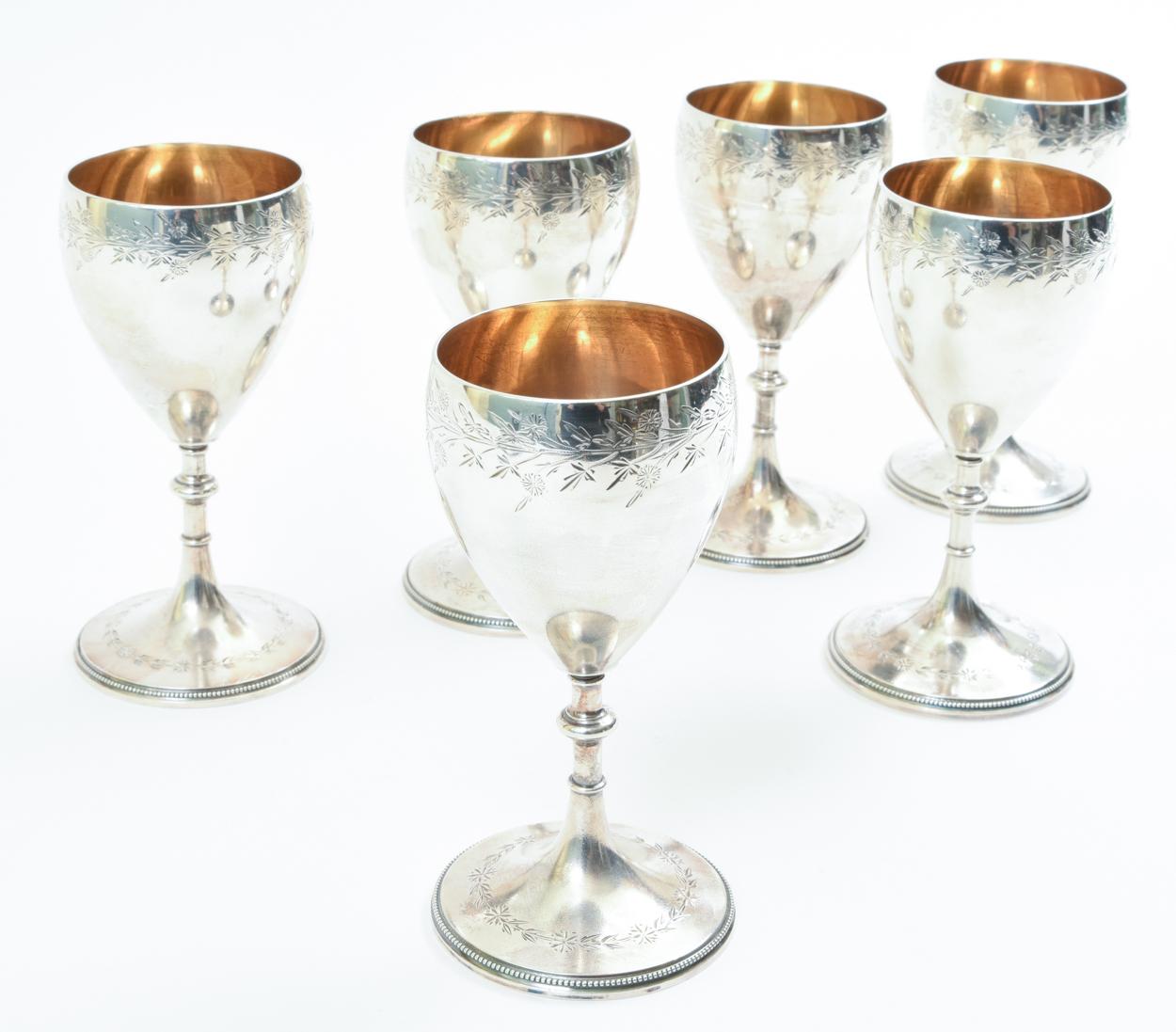 Antique Sterling Silver Set Six Barware Drinking Cups In Excellent Condition In Tarry Town, NY