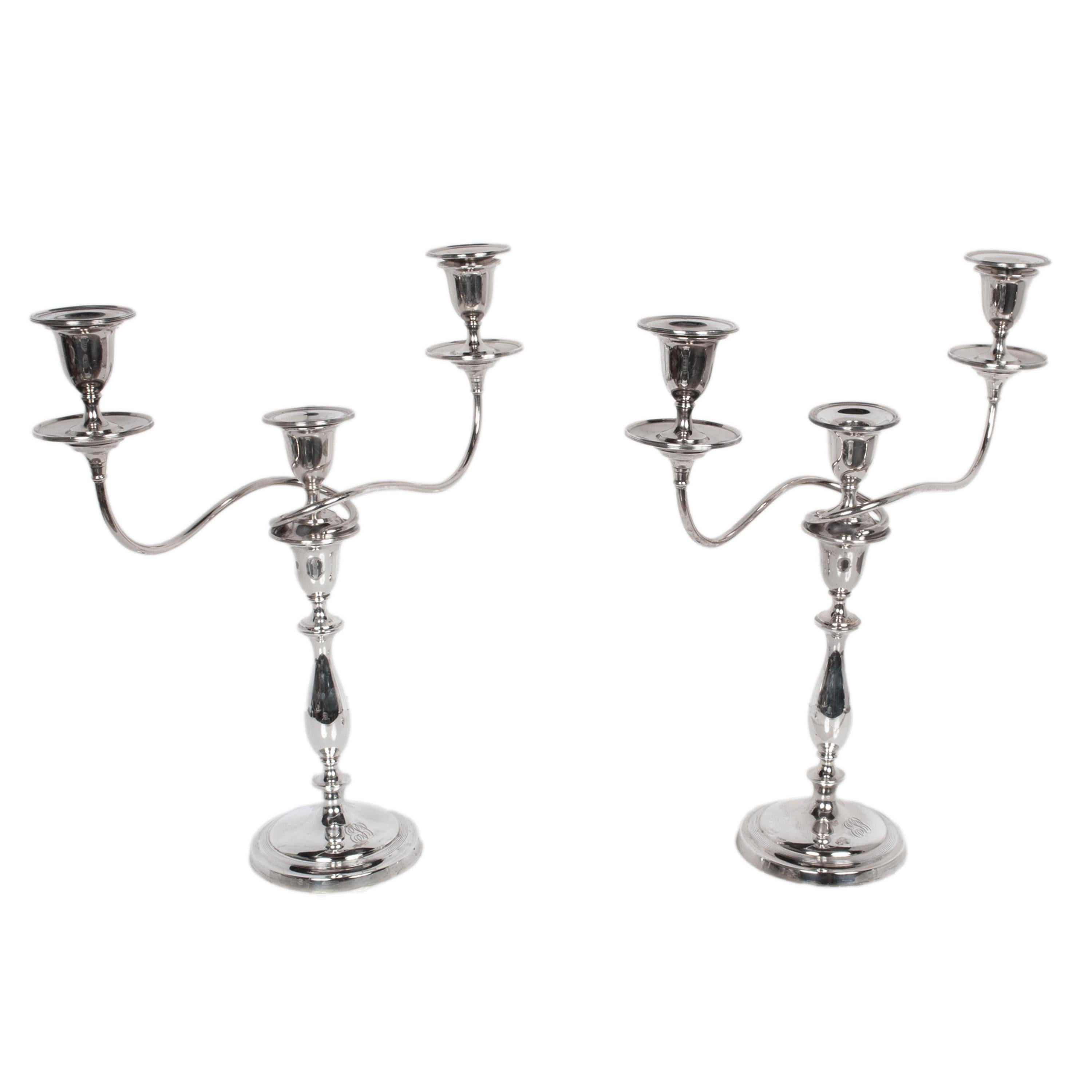 Début du 20ème siècle Antique Sterling Silver Set Six Candelarbra Candlesticks Ellis & Co London 1925 en vente