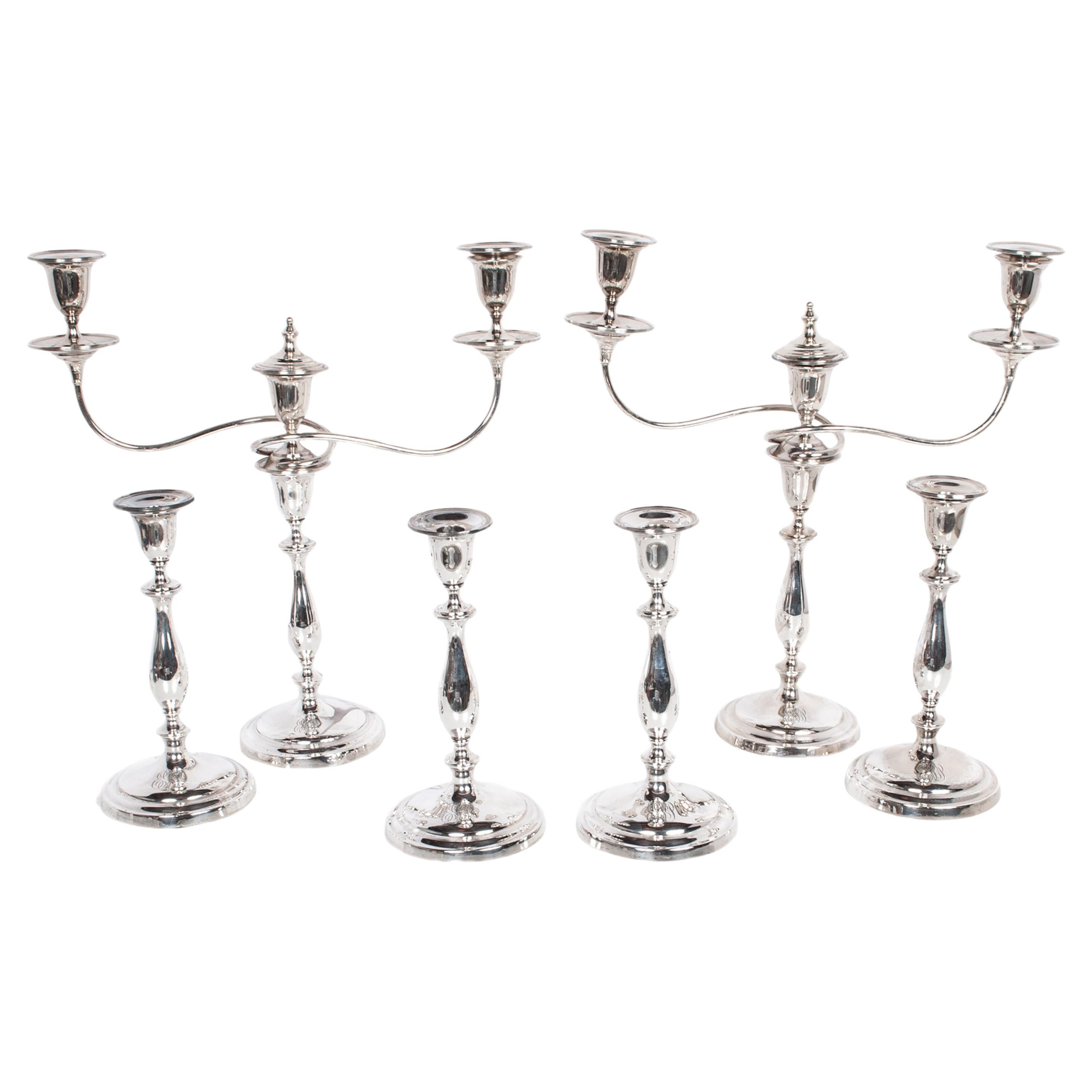 Antique Sterling Silver Set Six Candelarbra Candlesticks Ellis & Co London 1925 en vente