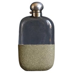 Vintage Sterling Silver, Shagreen and Glass George V Hip Flask Chester 1919