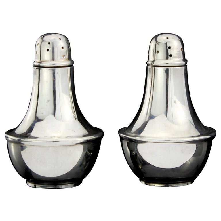 Antique Sterling Silver Small Pair of Salt and Pepper Shakers For Sale