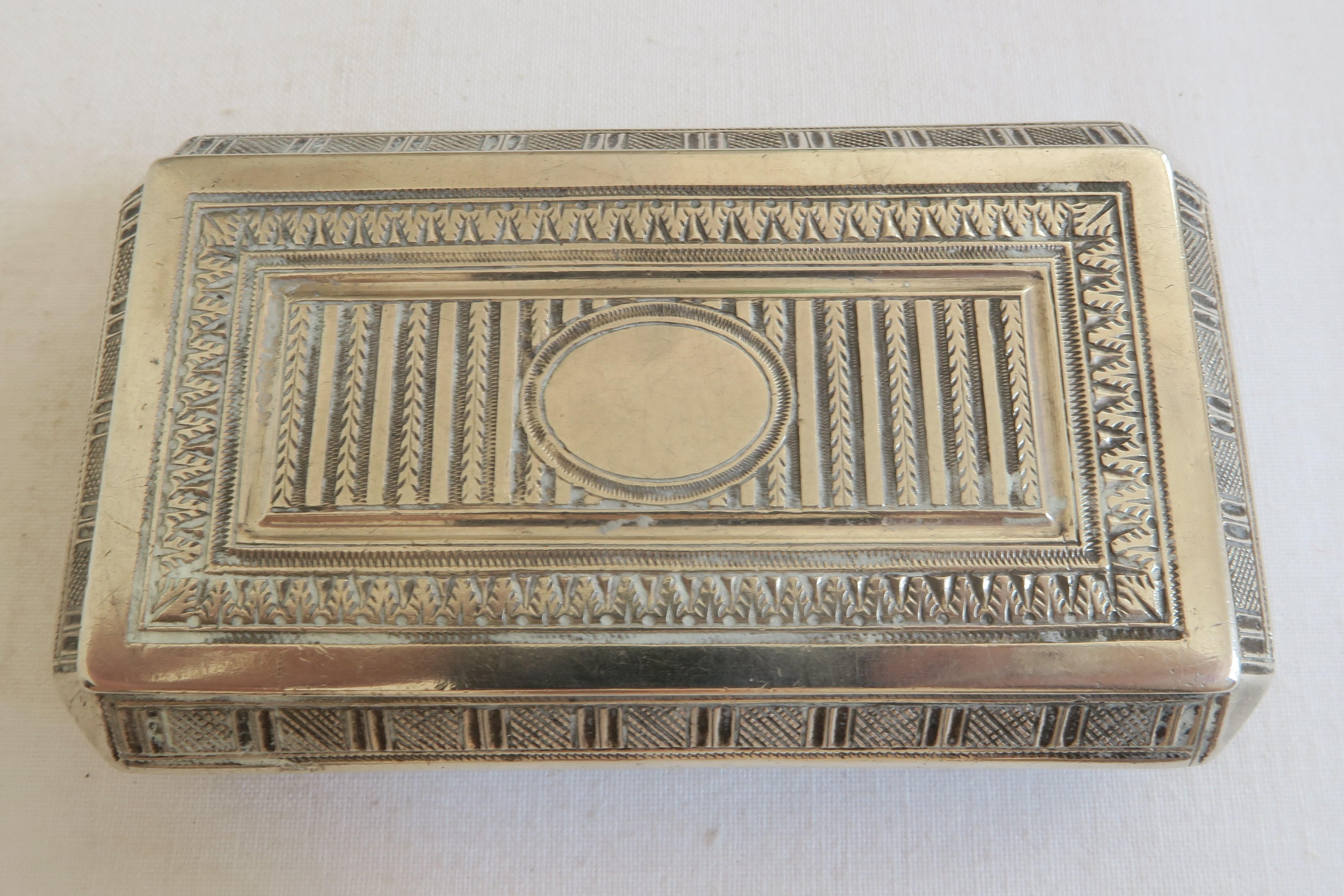 Gold Plate Antique Sterling Silver Snuff Box Empire Style Floral Motif For Sale