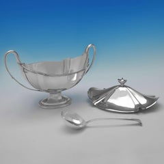 Antique Sterling Silver Soup Tureen & Soup Ladle - T. Bradbury & Sons 1911