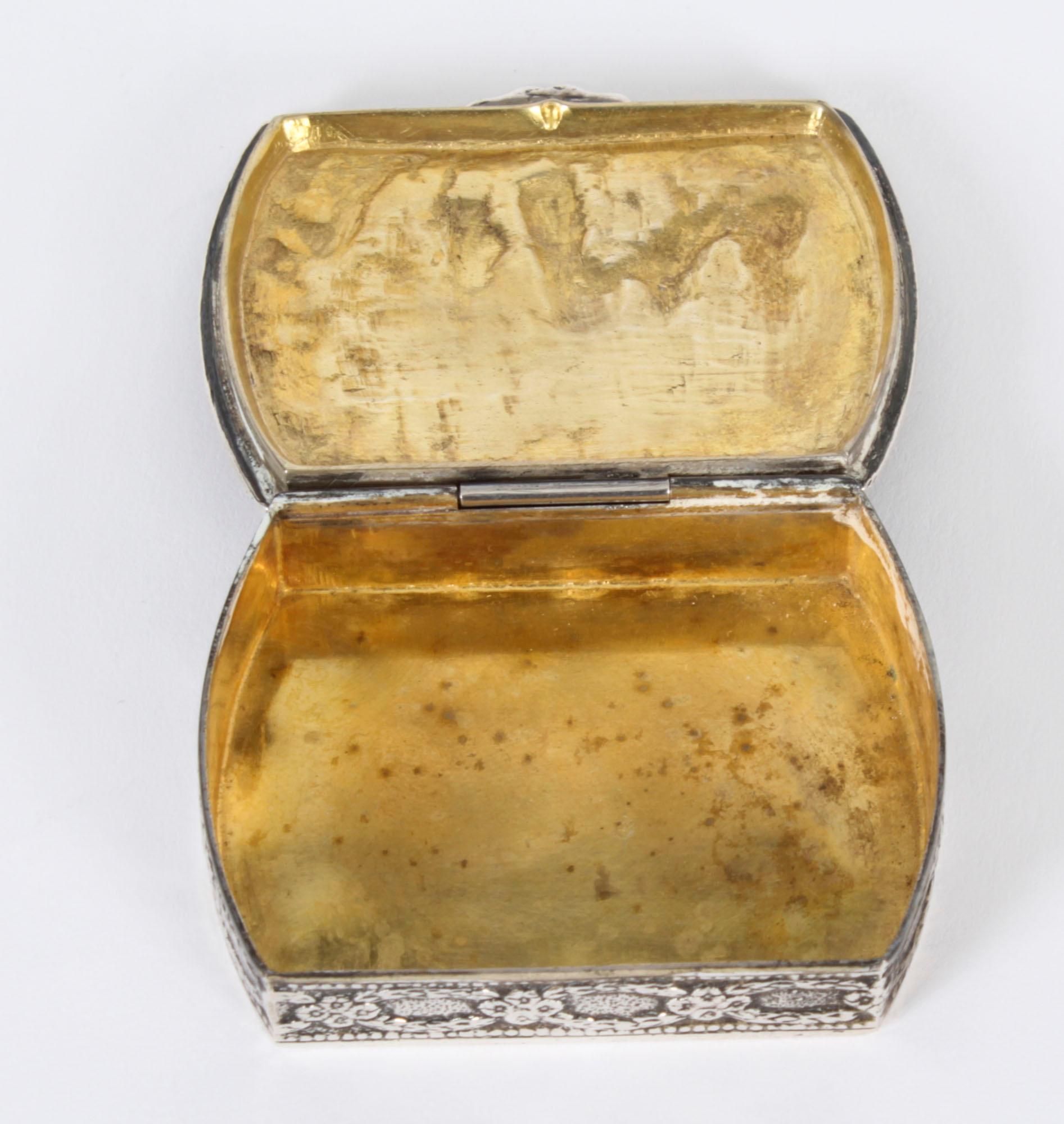 Antique Sterling Silver Spanish Snuff Pill Box Circa 1900 For Sale 7