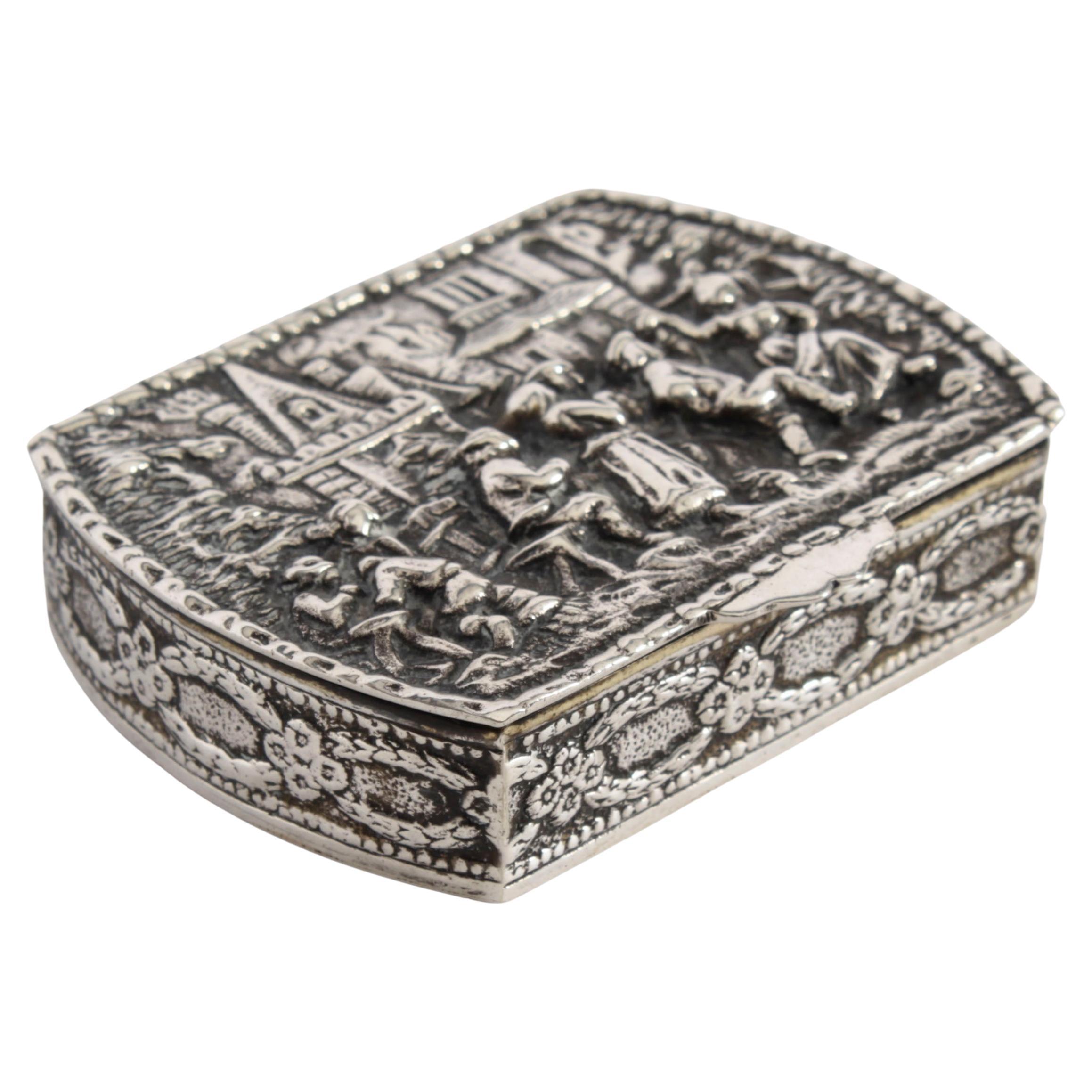 Antique Sterling Silver Spanish Snuff Pill Box Circa 1900 For Sale