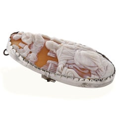 Antique Sterling Silver St. Cecilia at the Organ Shell Cameo Brooch Pendant