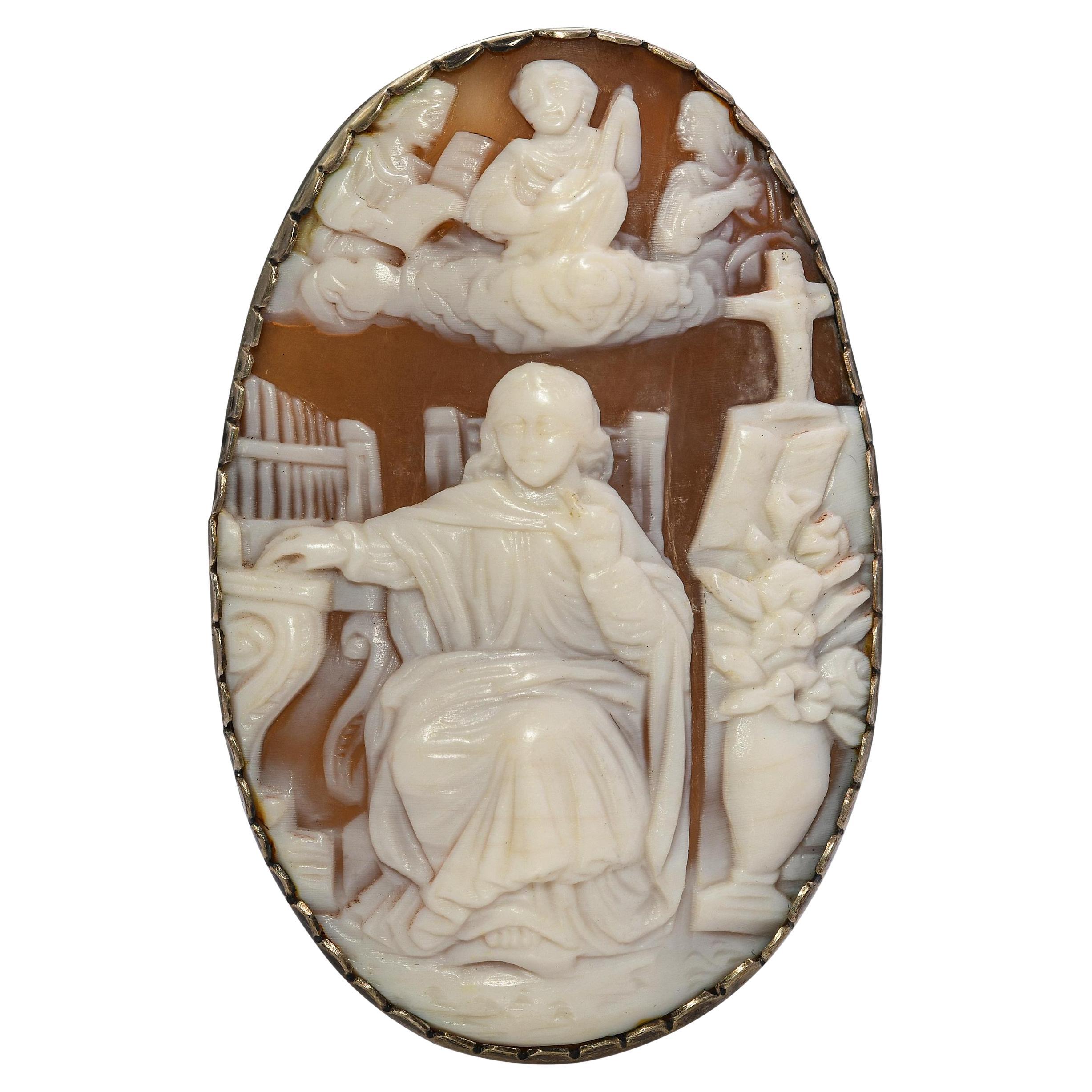 Pendentif broche Sainte Cécile à l
orgue en argent sterling antique