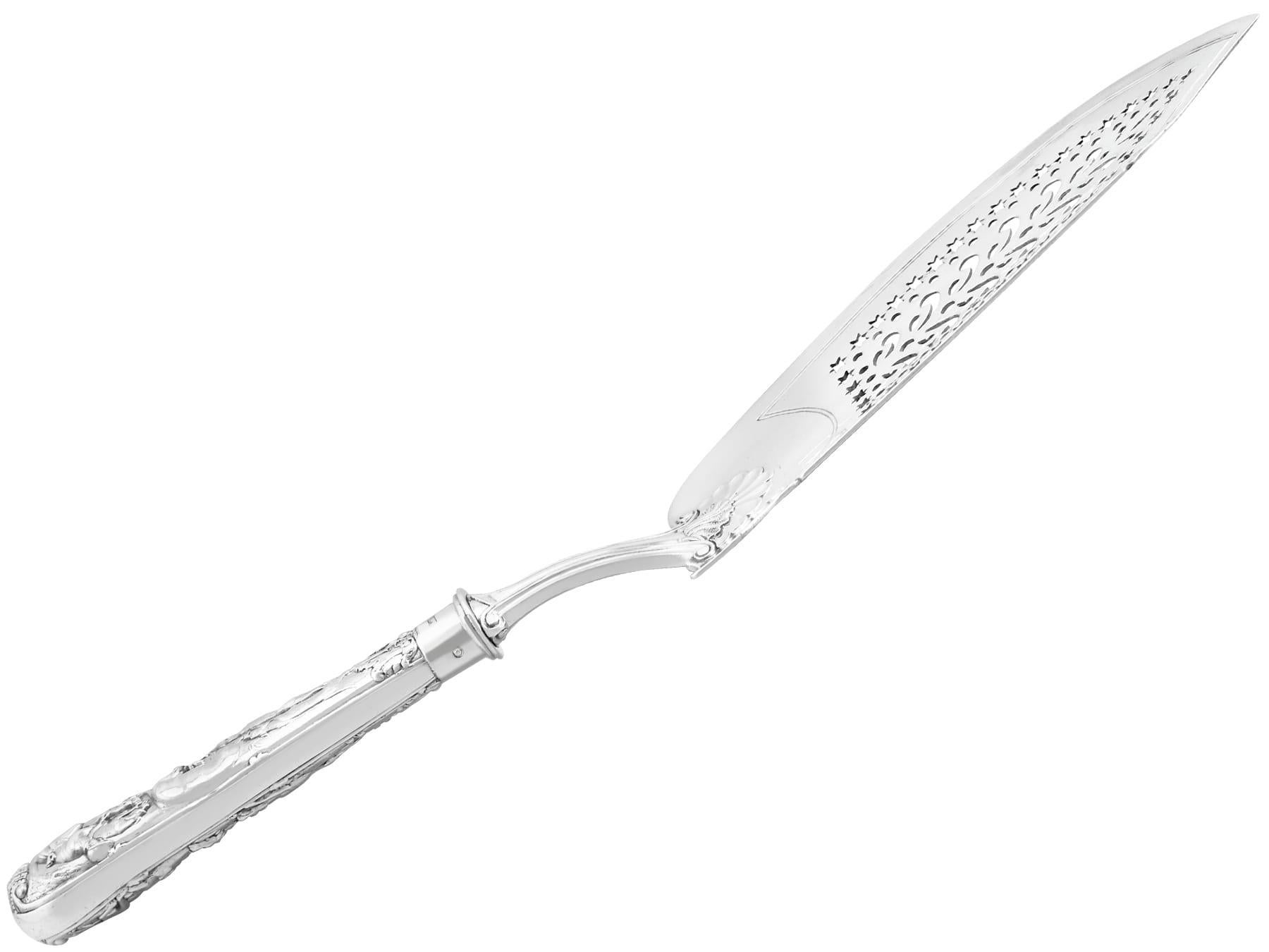 George III Rare Antique Sterling Silver Stag Hunt Pattern Fish Slice / Server by Paul Storr