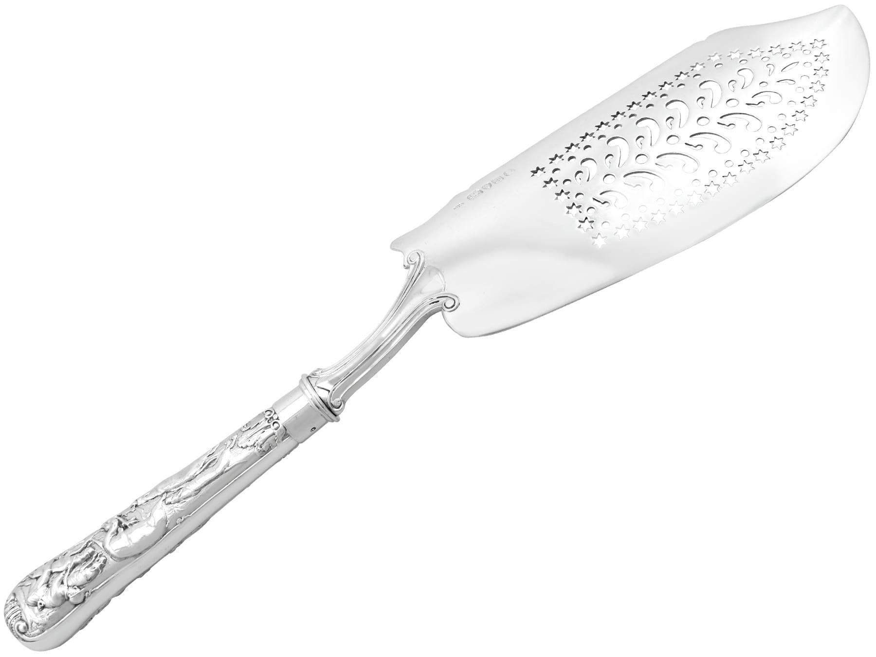 British Rare Antique Sterling Silver Stag Hunt Pattern Fish Slice / Server by Paul Storr