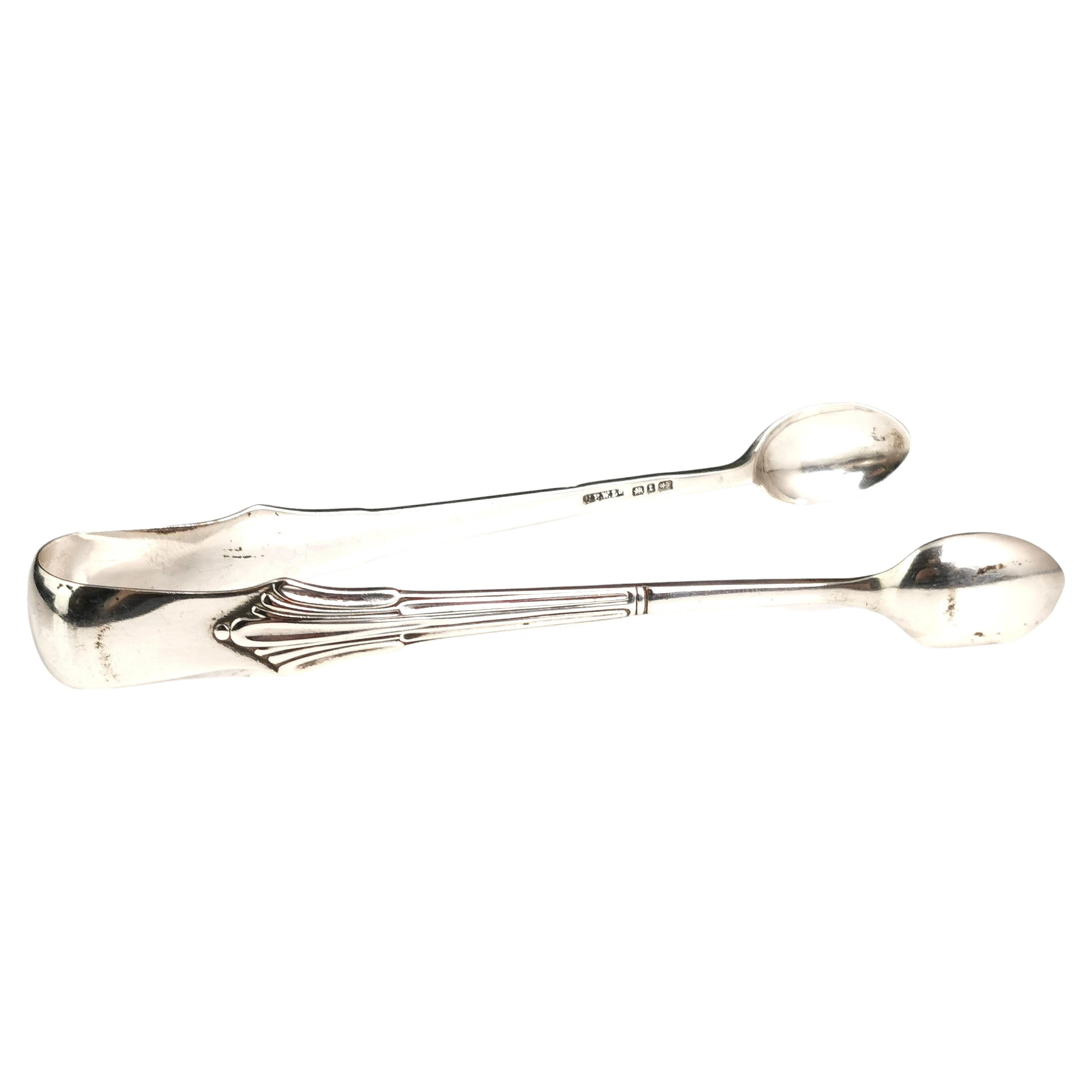 Antique Sterling Silver Sugar Tongs, Victorian For Sale