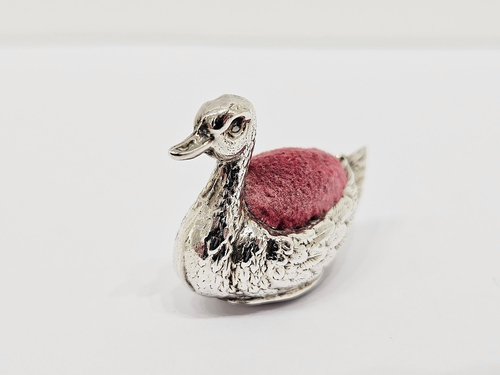 Antique Sterling Silver Swan Pin Cushion by James Deakin and Sons, Chester 1913 For Sale 6