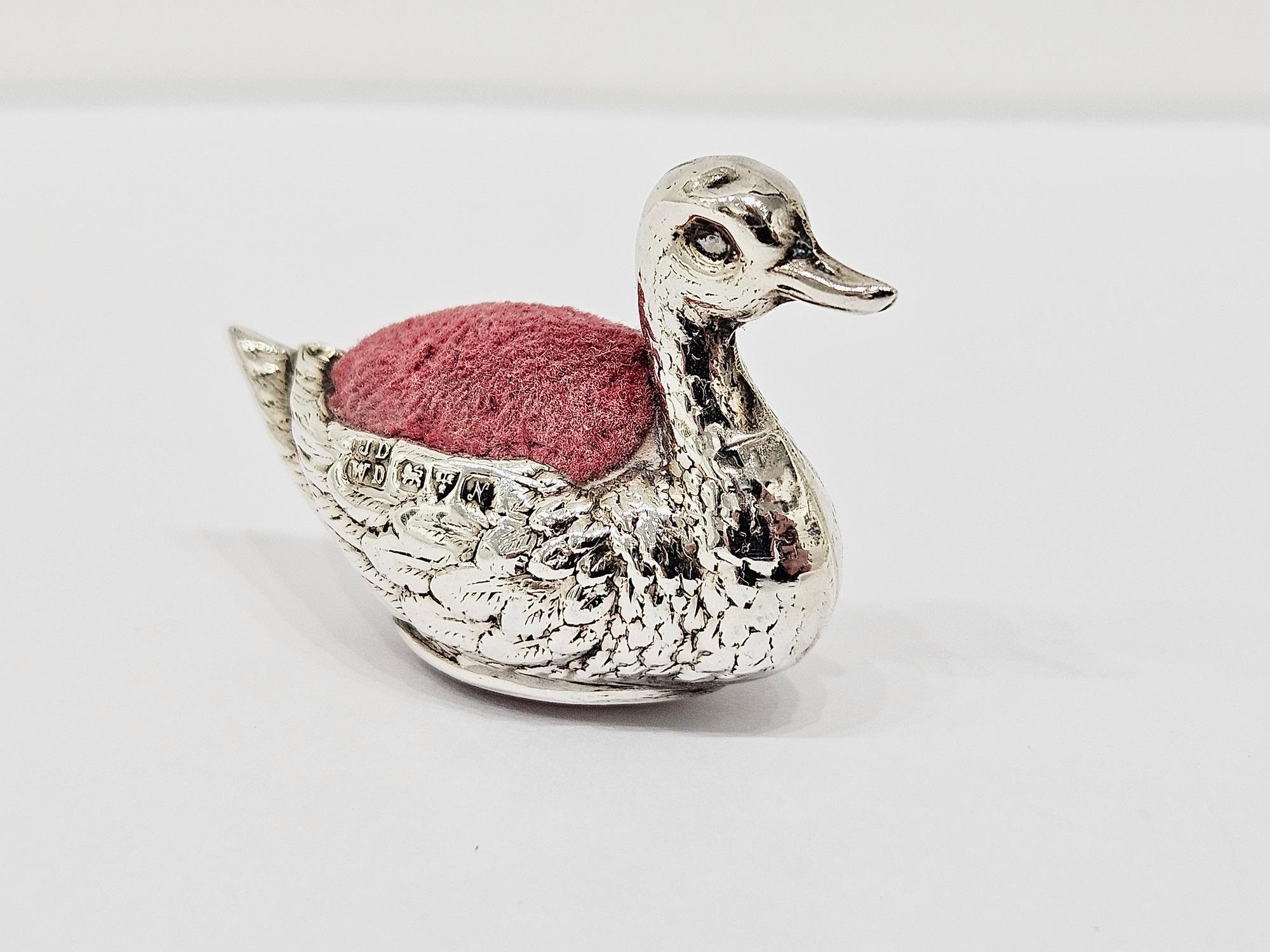Antique Sterling Silver Swan Pin Cushion by James Deakin and Sons, Chester 1913 For Sale 7