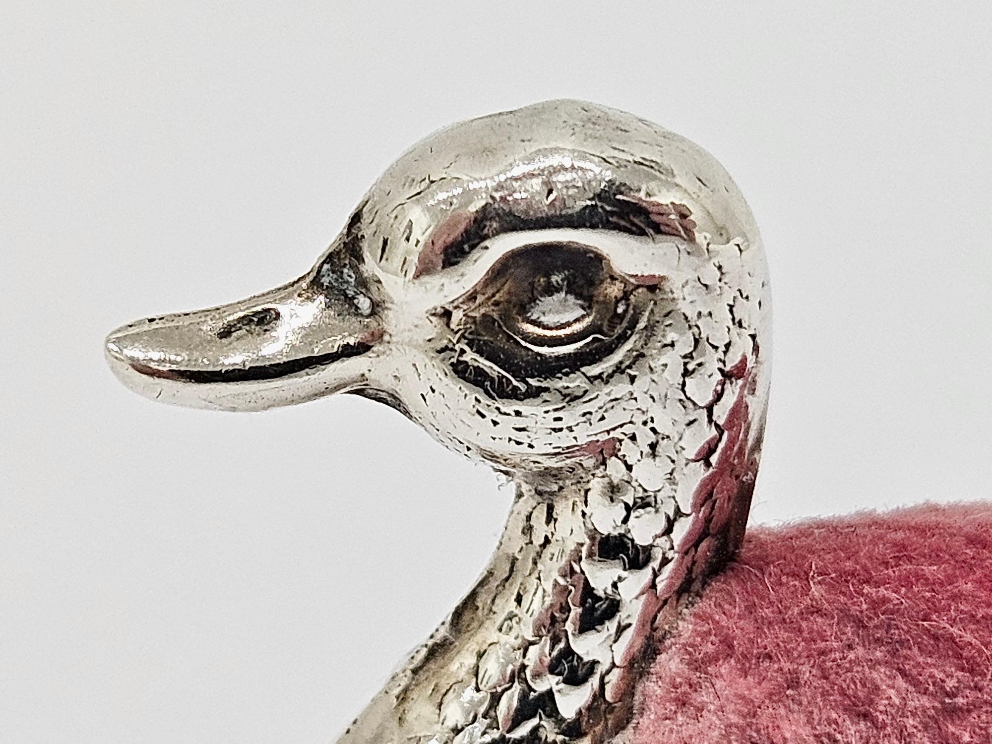 Antique Sterling Silver Swan Pin Cushion by James Deakin and Sons, Chester 1913 For Sale 8