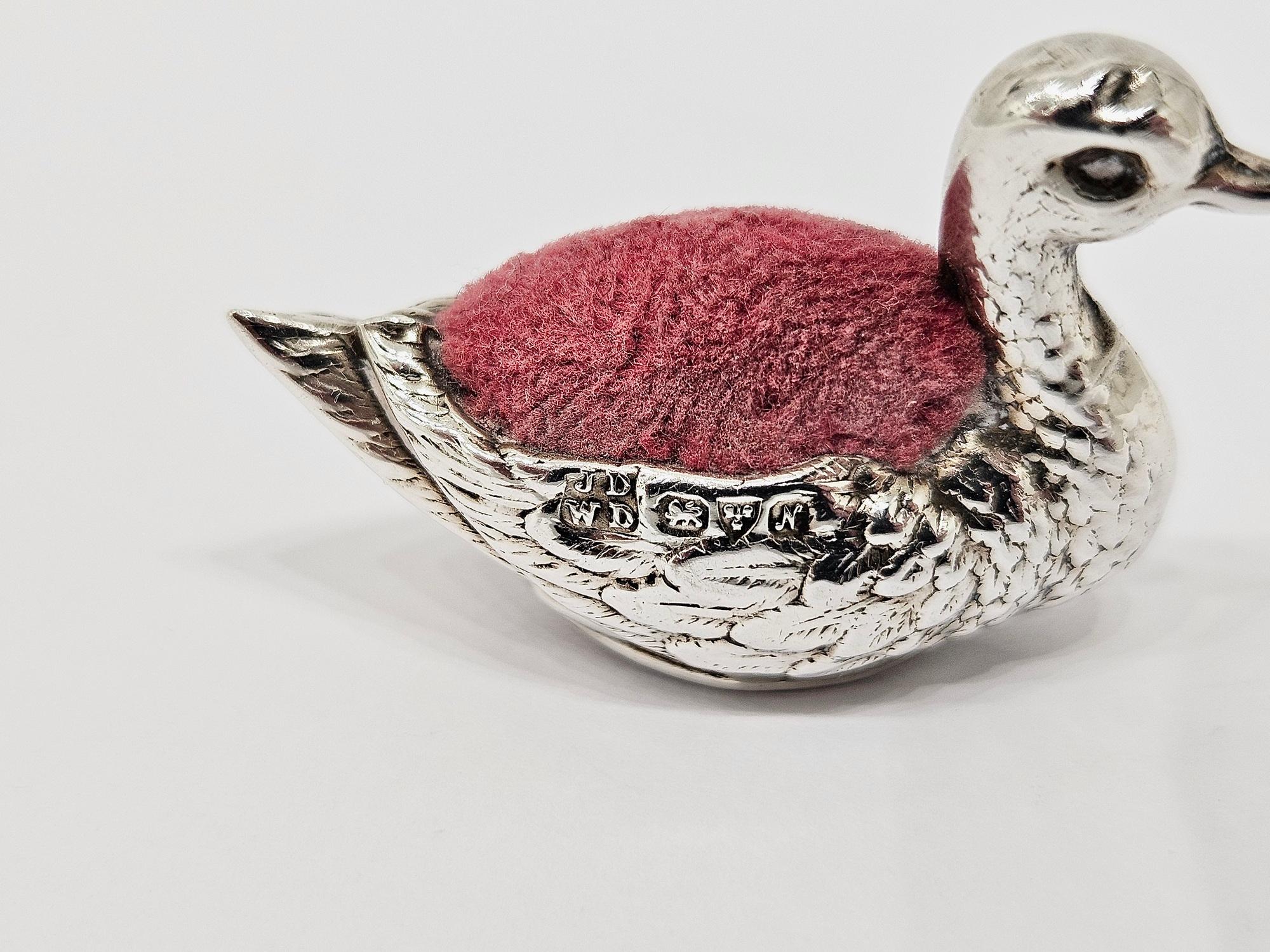 Early 20th Century Antique Sterling Silver Swan Pin Cushion by James Deakin and Sons, Chester 1913 For Sale