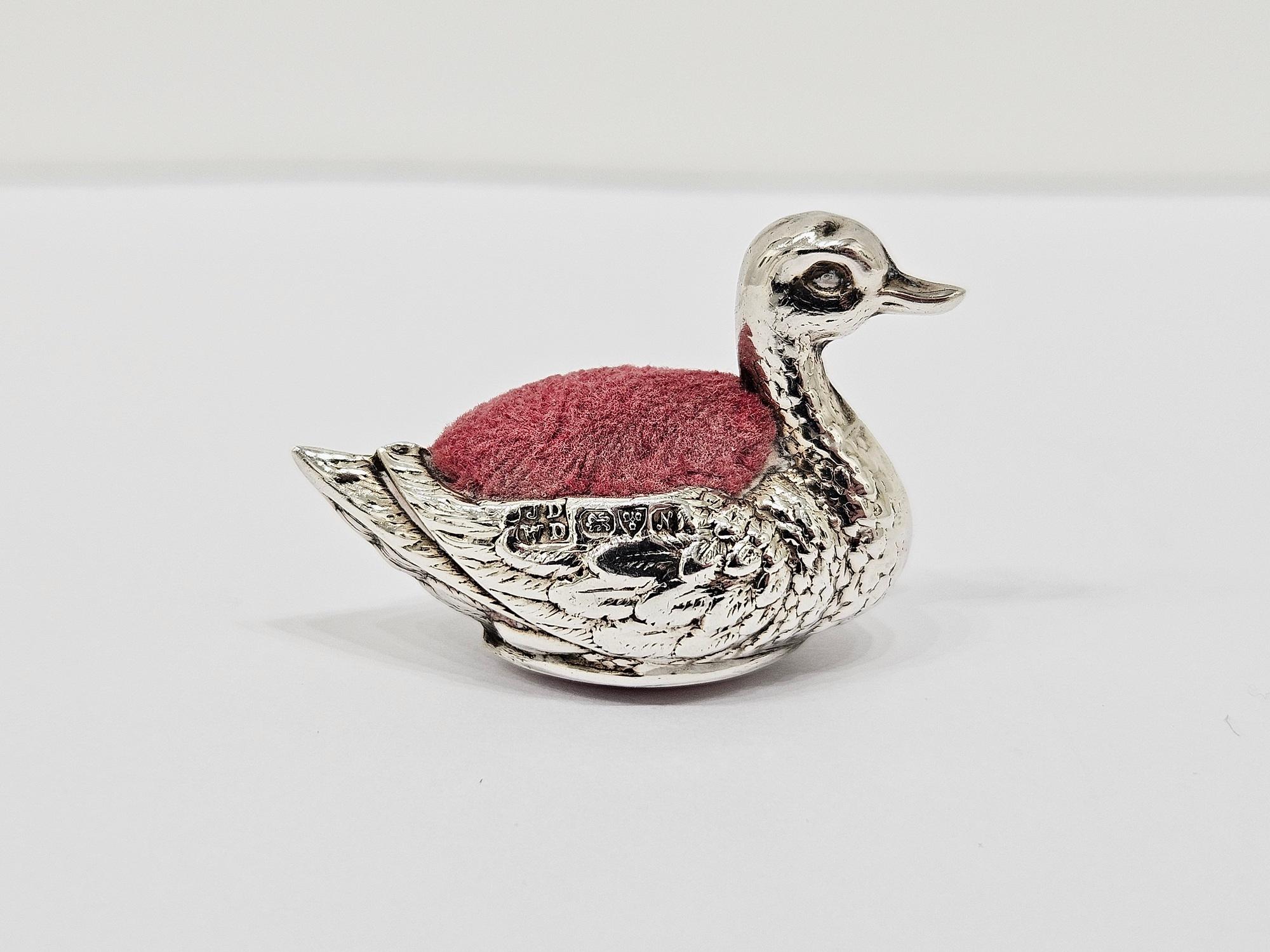 Antique Sterling Silver Swan Pin Cushion by James Deakin and Sons, Chester 1913 For Sale 2