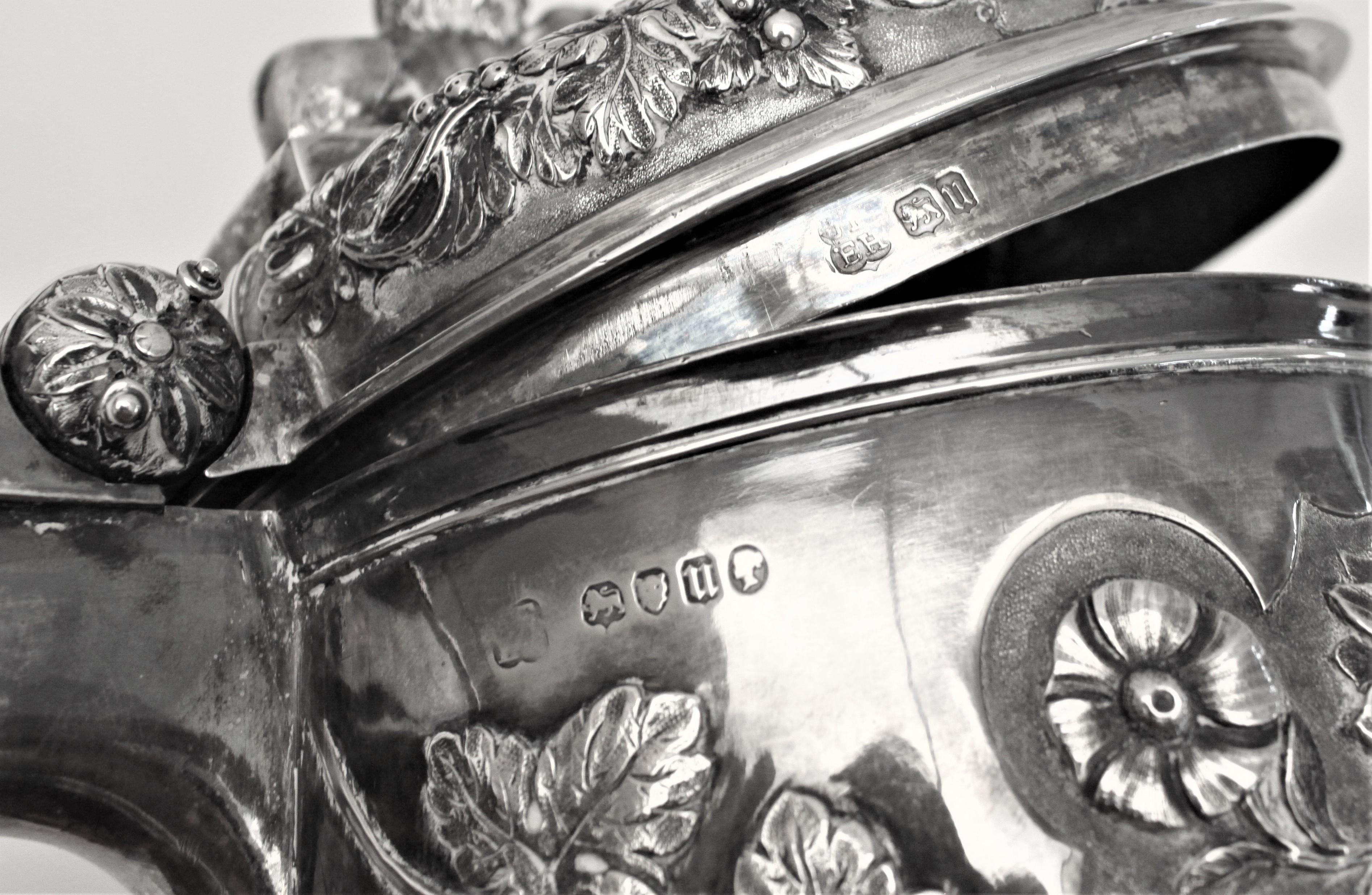 Gran cubitera antigua de plata de ley con leones figurados 6