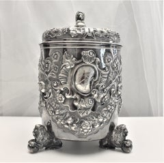 Großer antiker Tankard-Eiskübel aus Sterlingsilber mit figürlichen Löwen-Akzenten