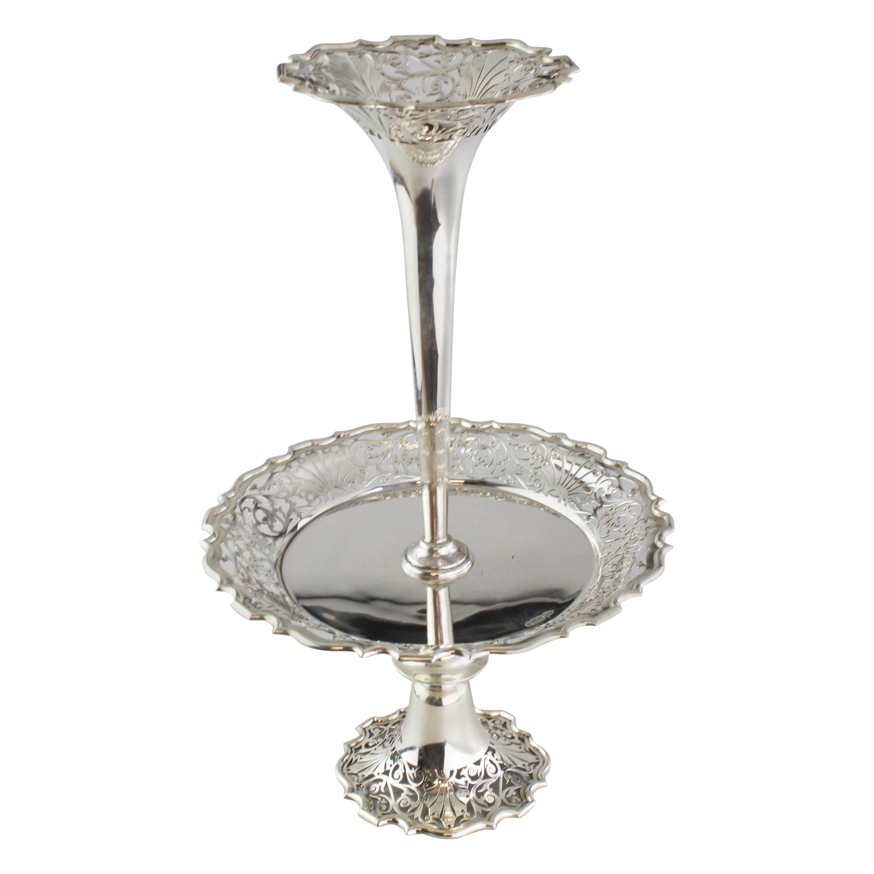 Antique Sterling Silver Tazza Dish with Vase, Walker & Hall, Sheffield, 1904