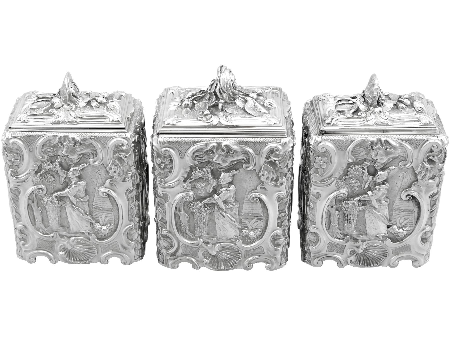 Britannique Cadies à thé et à sucre anciennes en argent sterling en vente