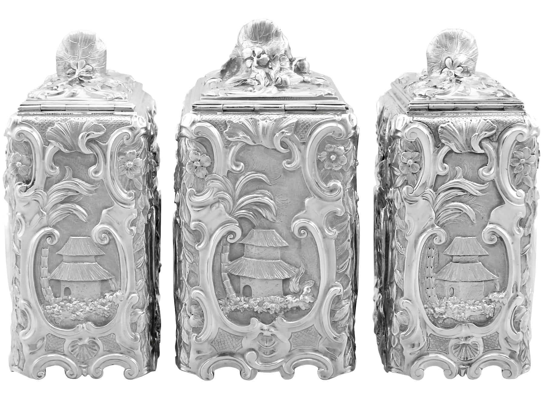 Mid-18th Century Antique Sterling Silver Tea and Sugar Cadies For Sale