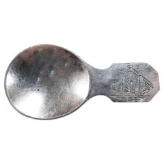 Antique Sterling Silver Tea Caddy Spoon Engraved Ship
