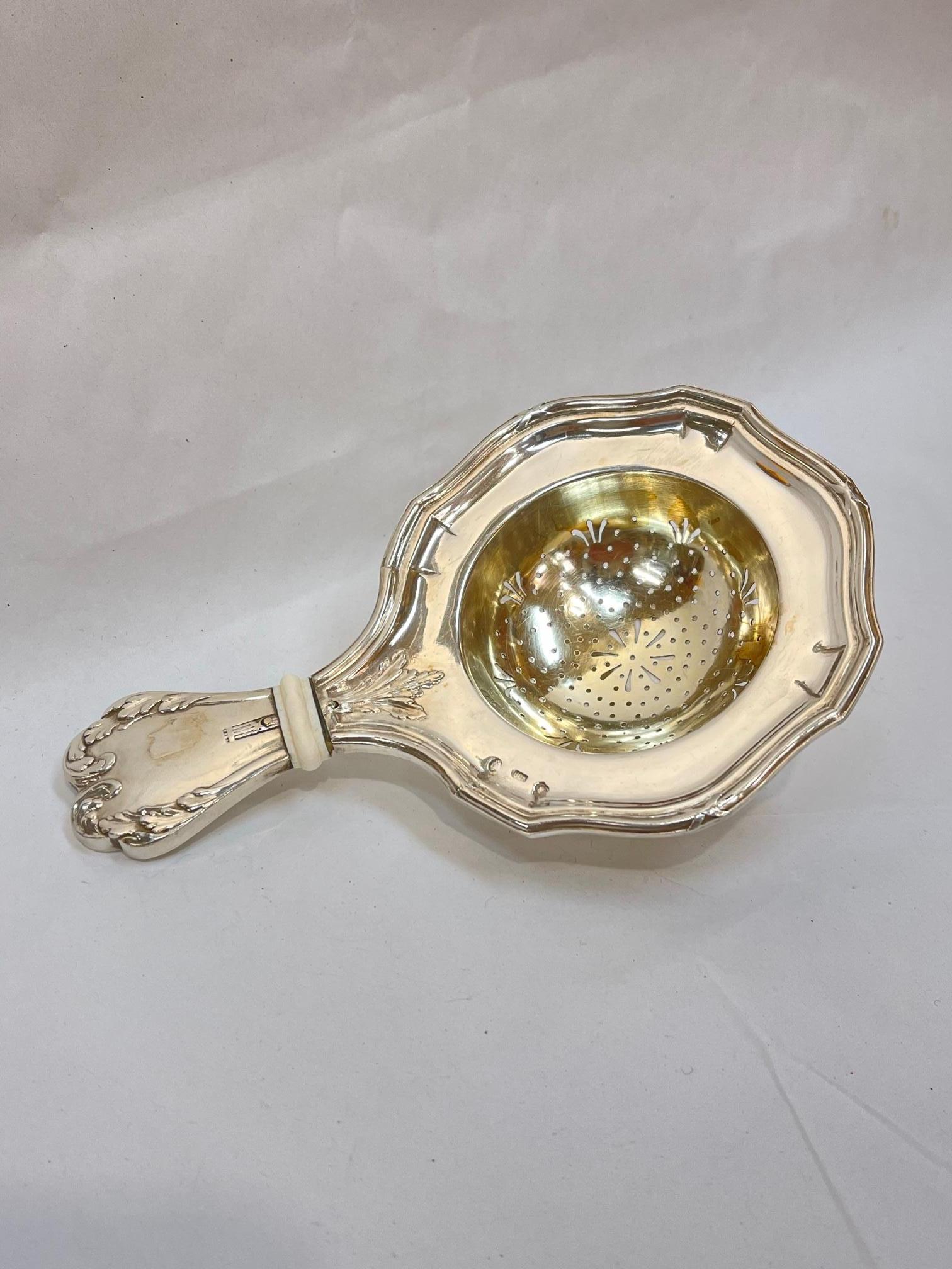 Hand-Crafted Antique Sterling Silver Tea Strainer For Sale