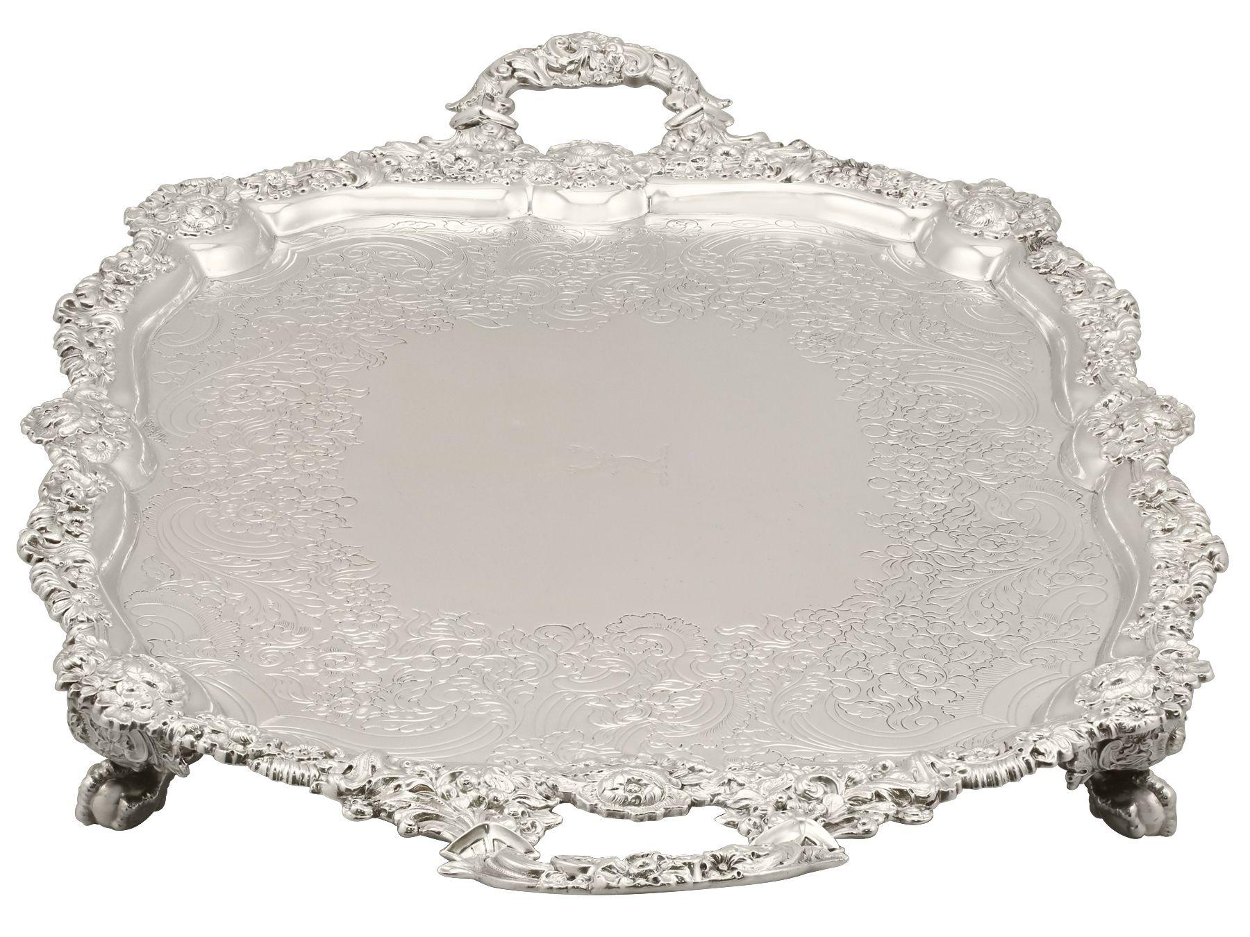 19th Century Antique Sterling Silver Tea Tray 1824 In Good Condition In Jesmond, Newcastle Upon Tyne