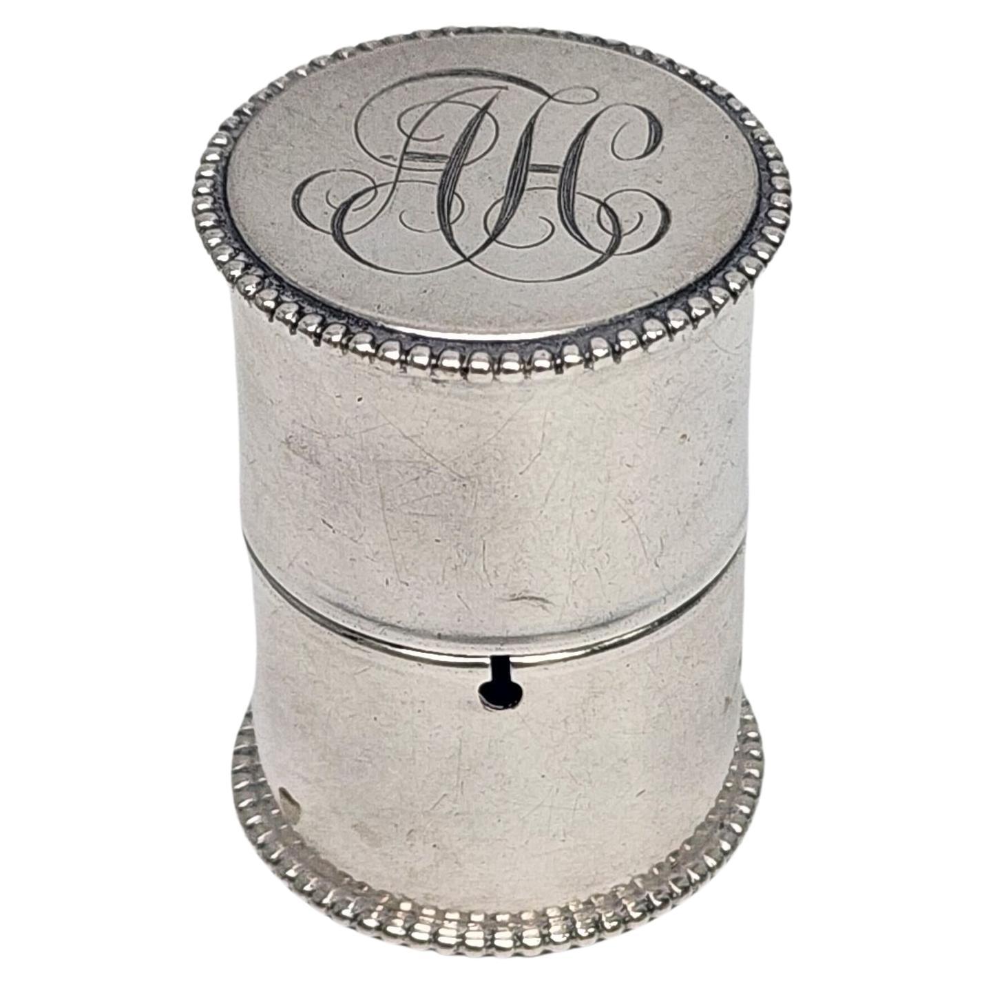 Antique Sterling Silver Thread Case with Monogram #16524 For Sale