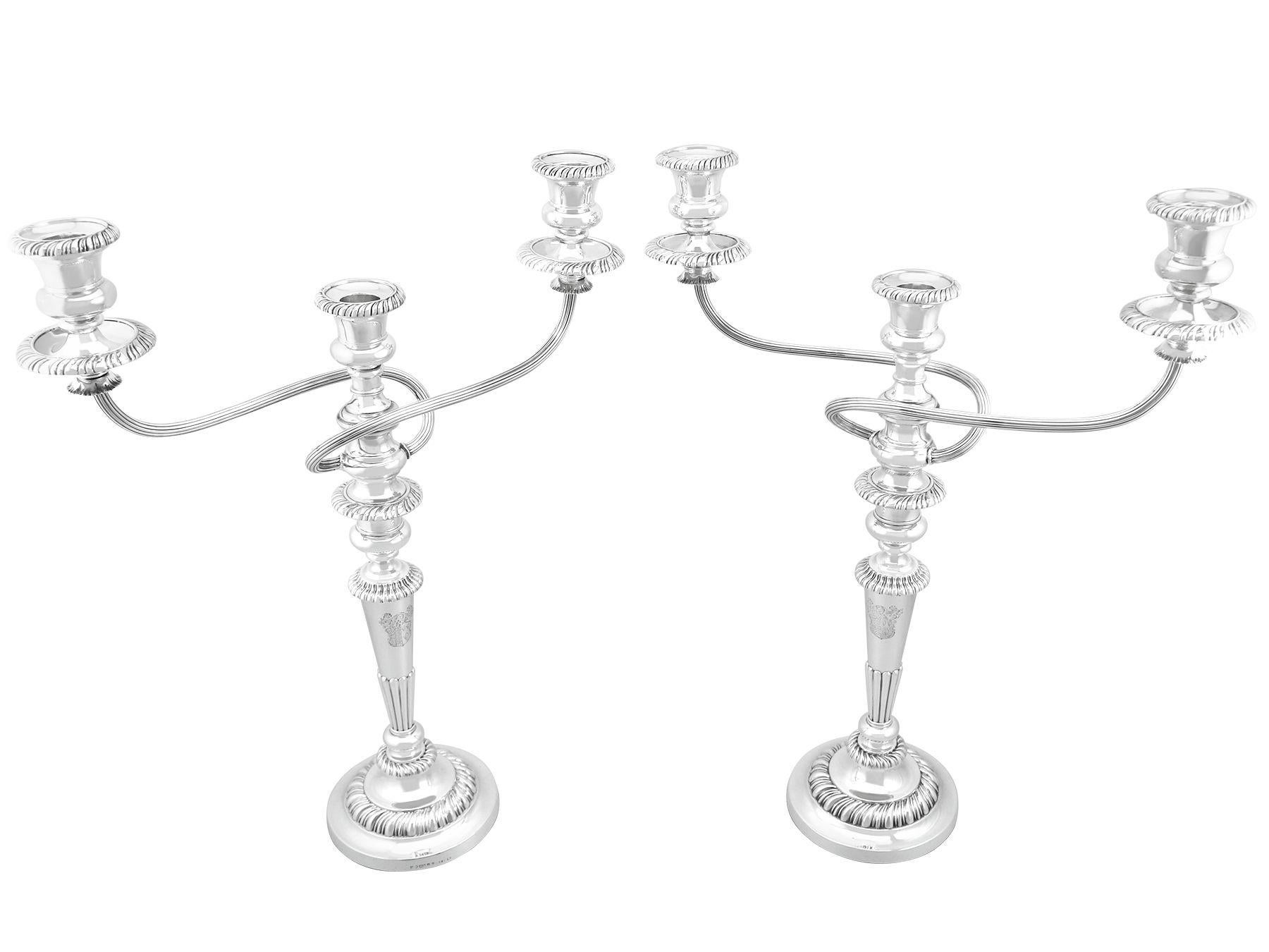 A magnificent, fine and impressive pair of antique Georgian English sterling silver three light candelabra made by Matthew Boulton; an addition to our ornamental silverware collection

These magnificent and rareantique silver candelabra in