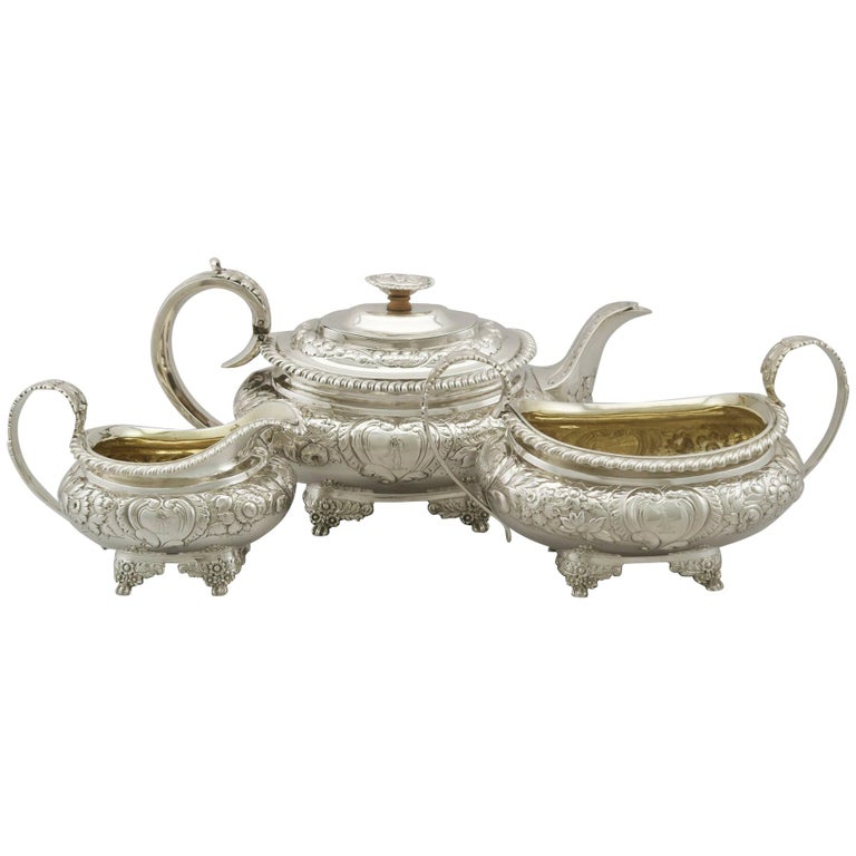 Antique Sterling Silver ThreePiece Tea Service For Sale at 1stdibs