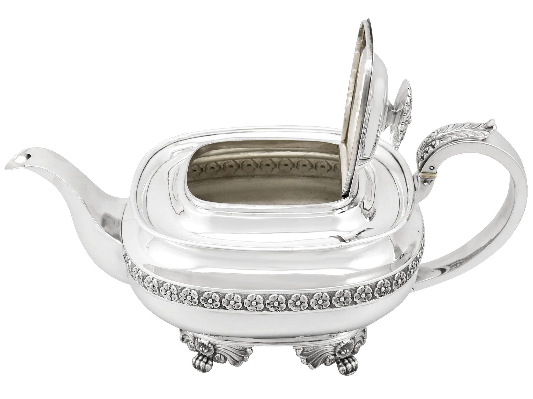 Early 19th Century Antique English Sterling Silver Three-Piece Tea Service in the Regency Style For Sale