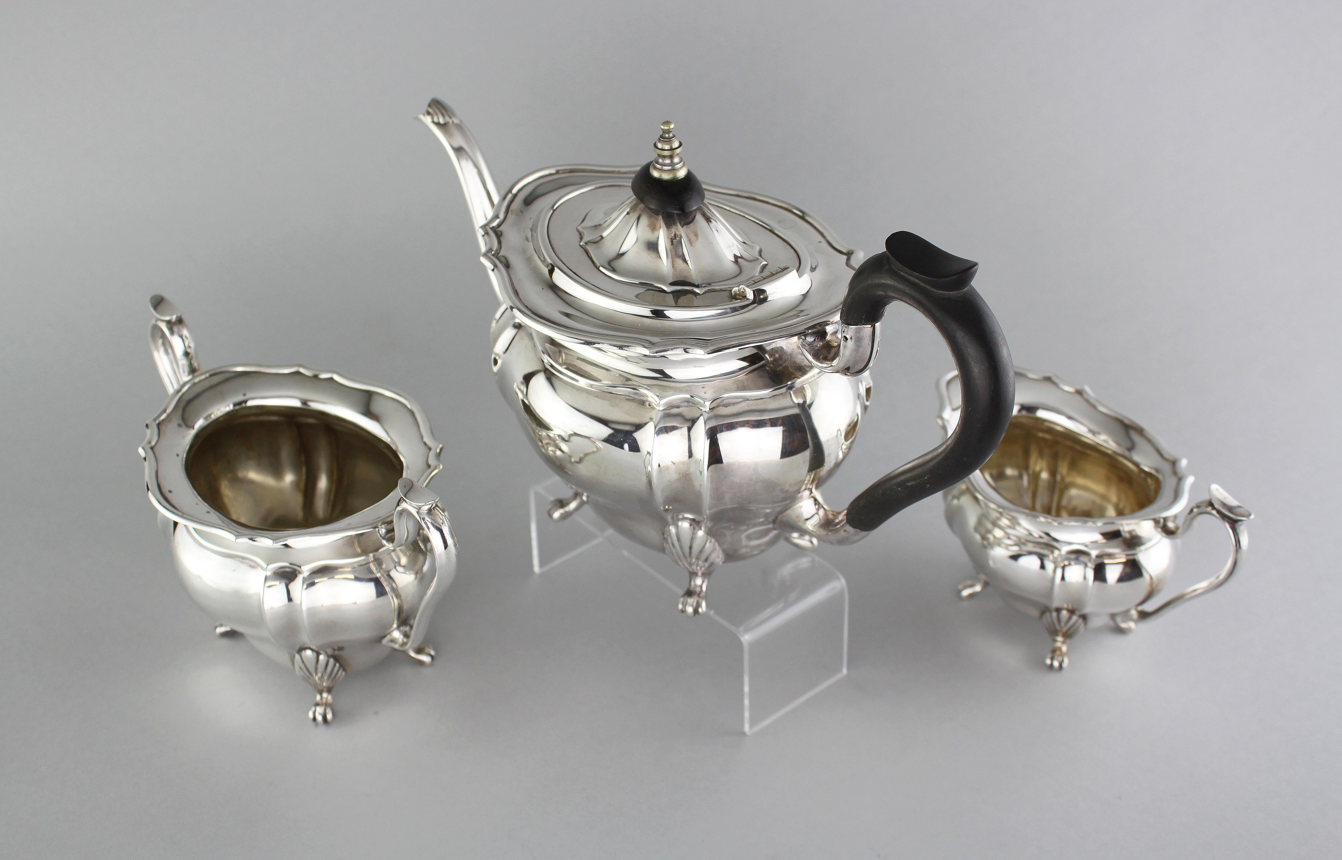 Victorian Antique Sterling Silver Three-Piece Tea Service Set, Birmingham, 1924