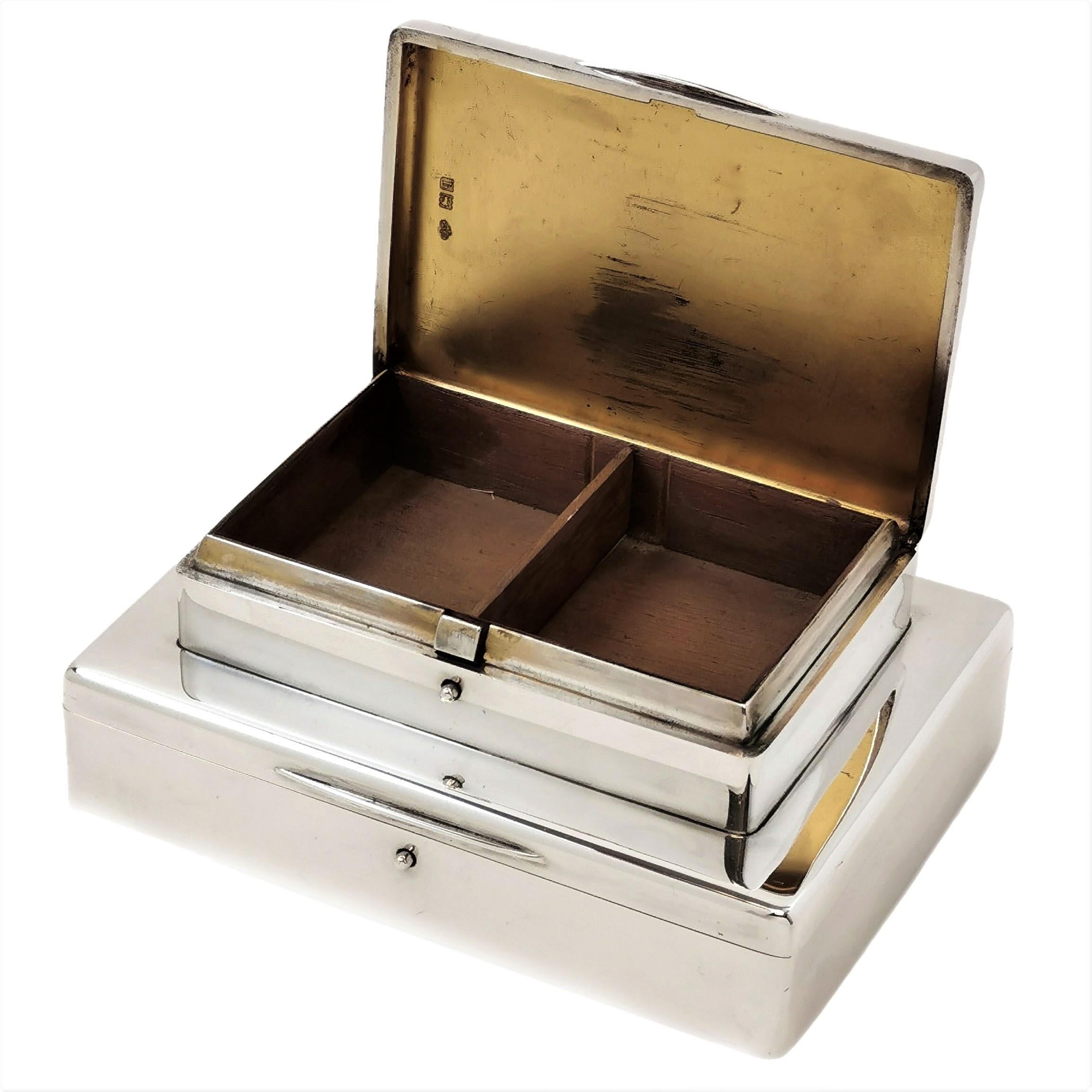 20th Century Antique Sterling Silver Three-Tiered Cigarette Cigar Box Smokers Companion 1911