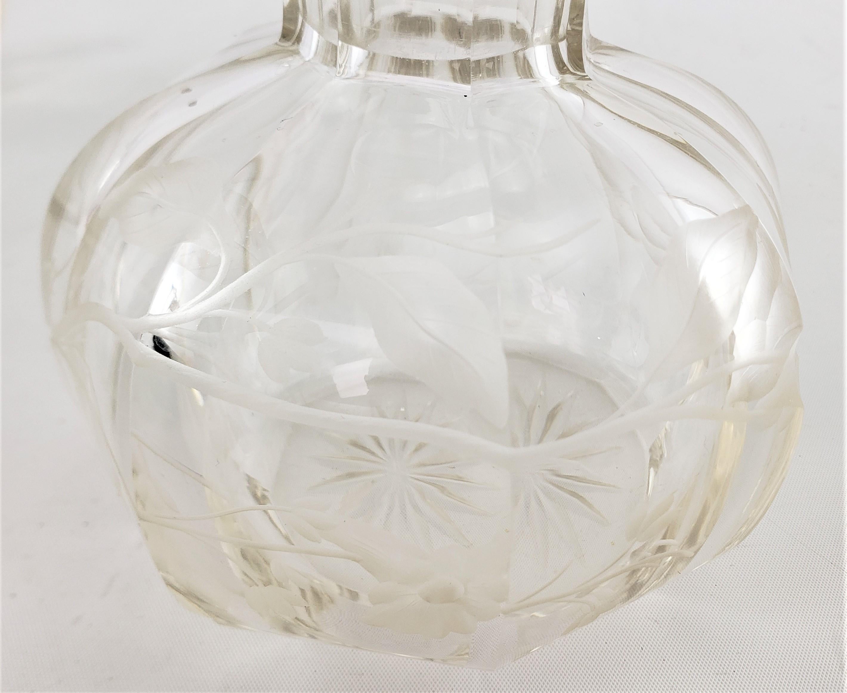 Antique Sterling Silver Topped Dresser Bottle & Jar Set with Etched Decoration For Sale 11