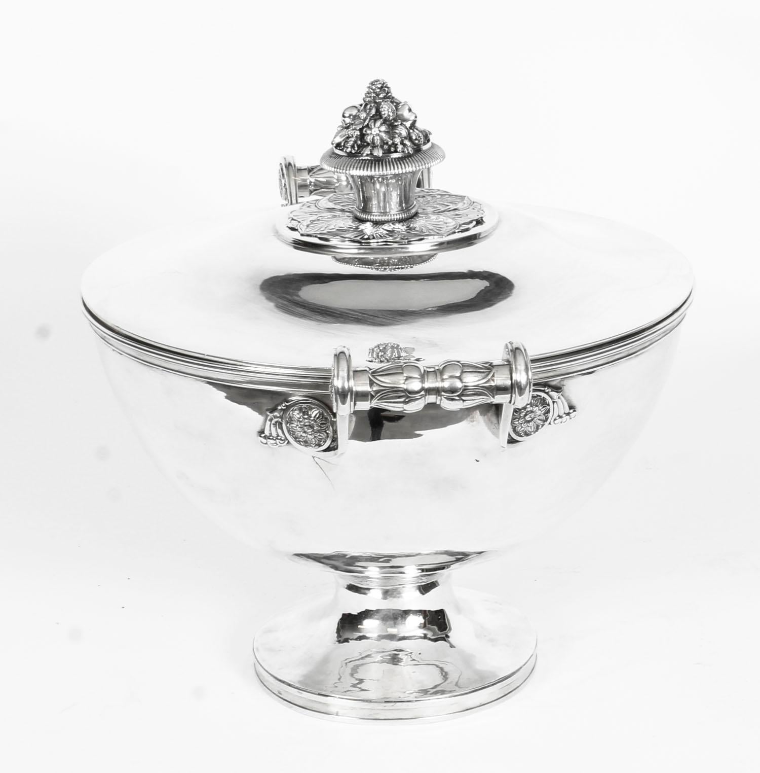 Early 19th Century Antique Sterling Silver Tureen by Marc Jacquard Retailed by Bulgari 19th Century For Sale