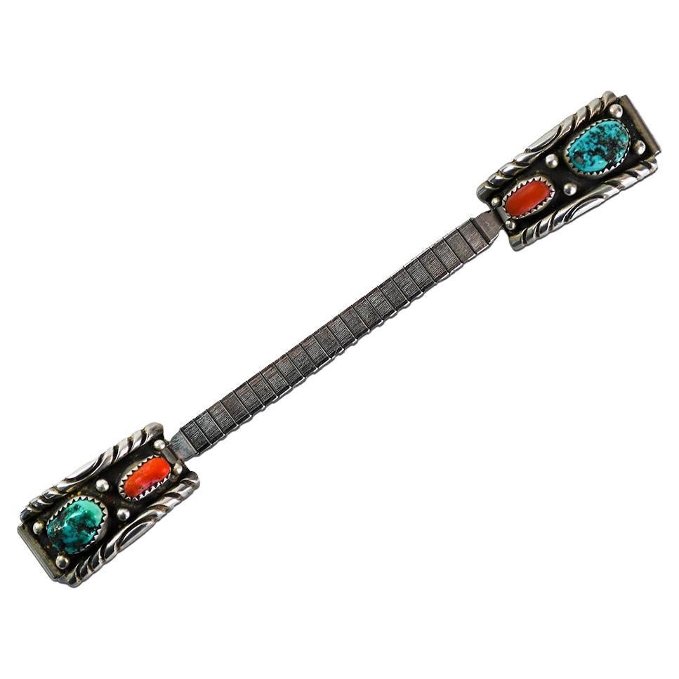 Antique Sterling Silver Turquoise Coral Watch Band