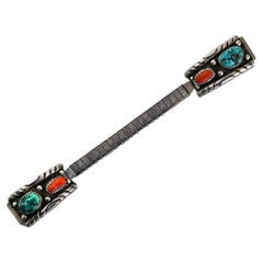 Bracelet montre ancien en argent sterling, turquoise et corail