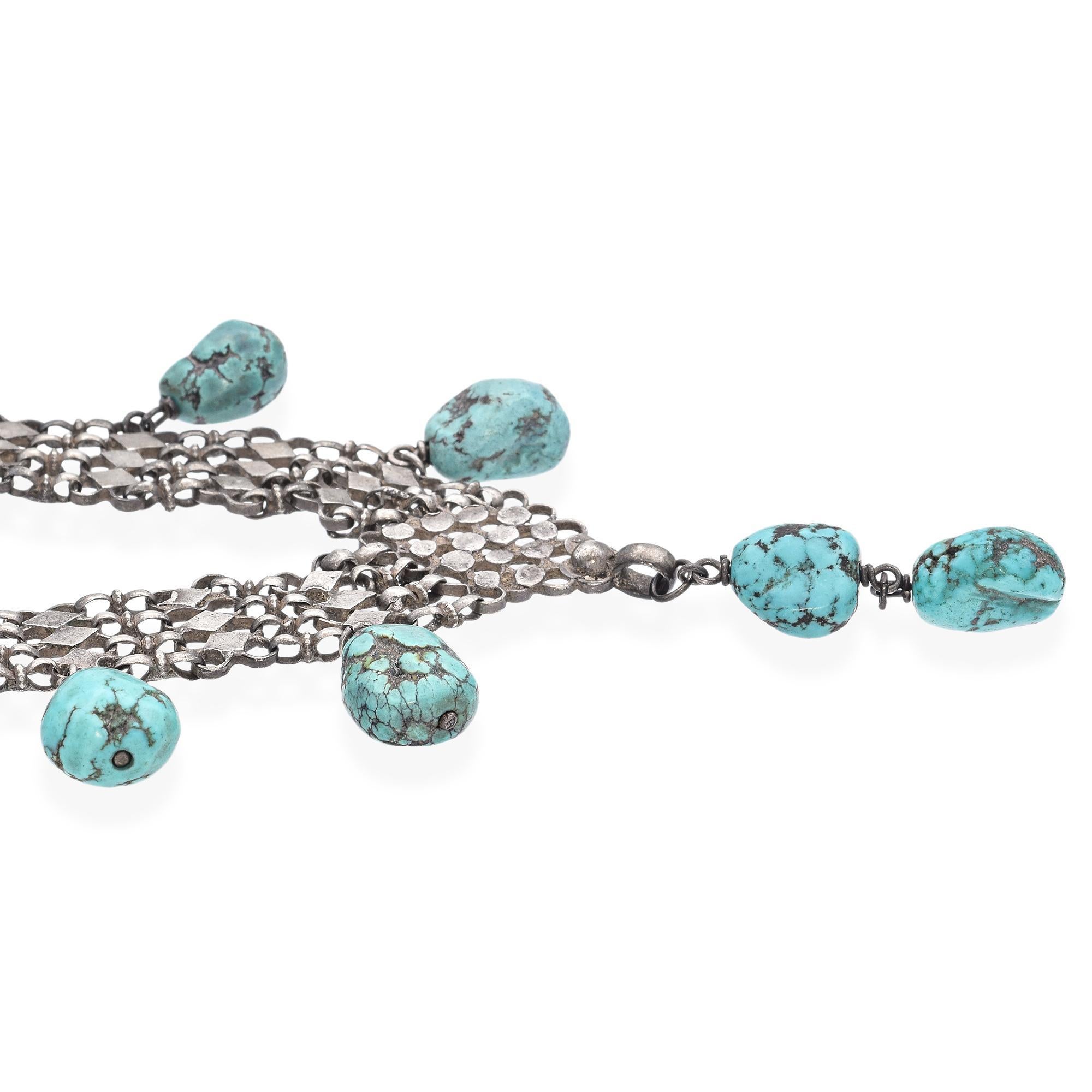 Donna Collana a lampadario con filigrana di turchese in argento sterling antico in vendita