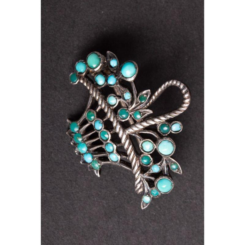 Cabochon Antique Sterling Silver Turquoise Giardinetti Brooch