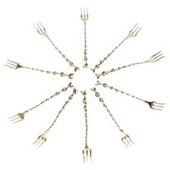 Antique Sterling Silver "Twist and Ball" Cocktail Or Serving Forks S/10 Barware