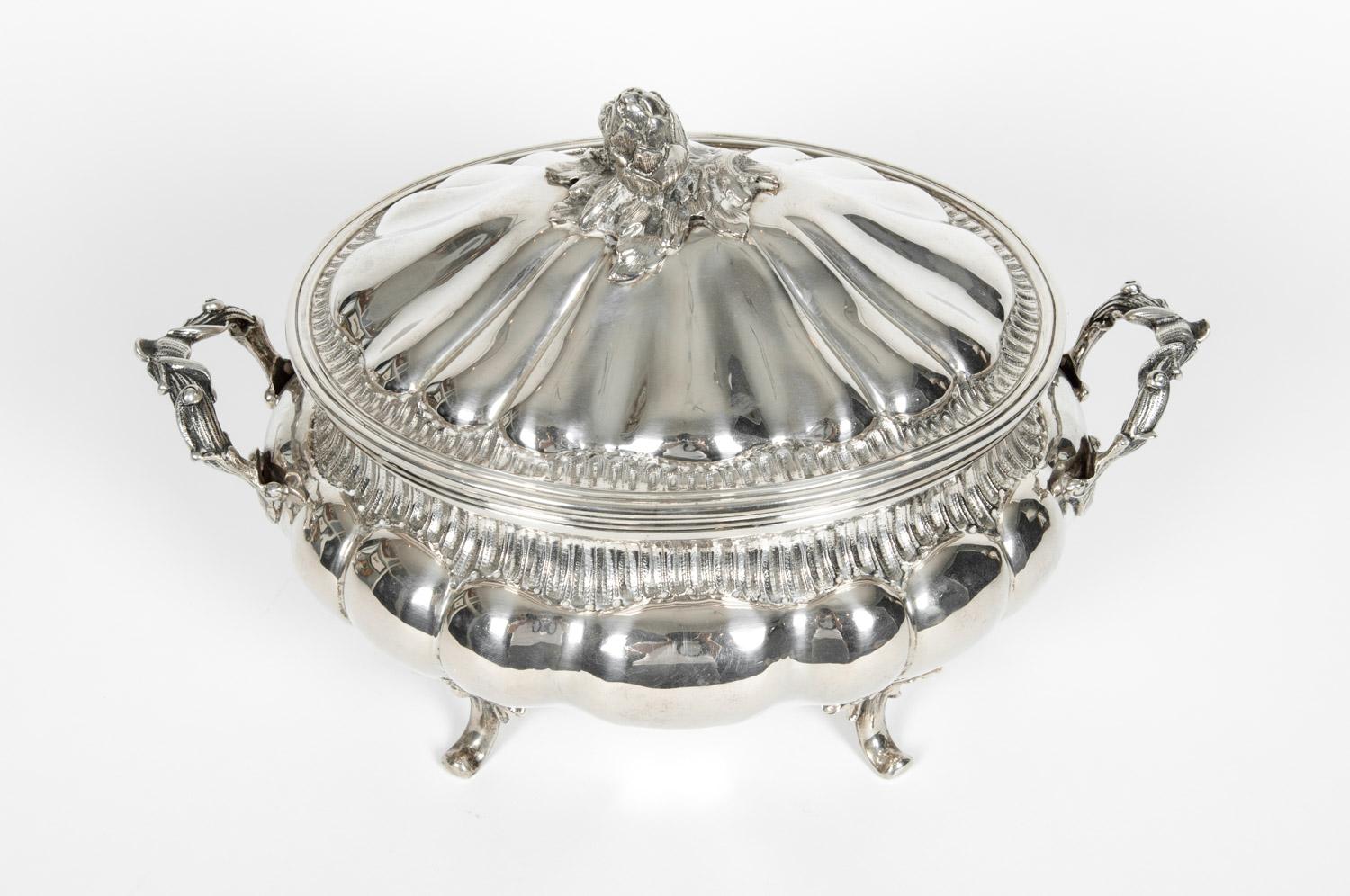 Italian Antique Sterling Silver Two Piece-Covered Tureen