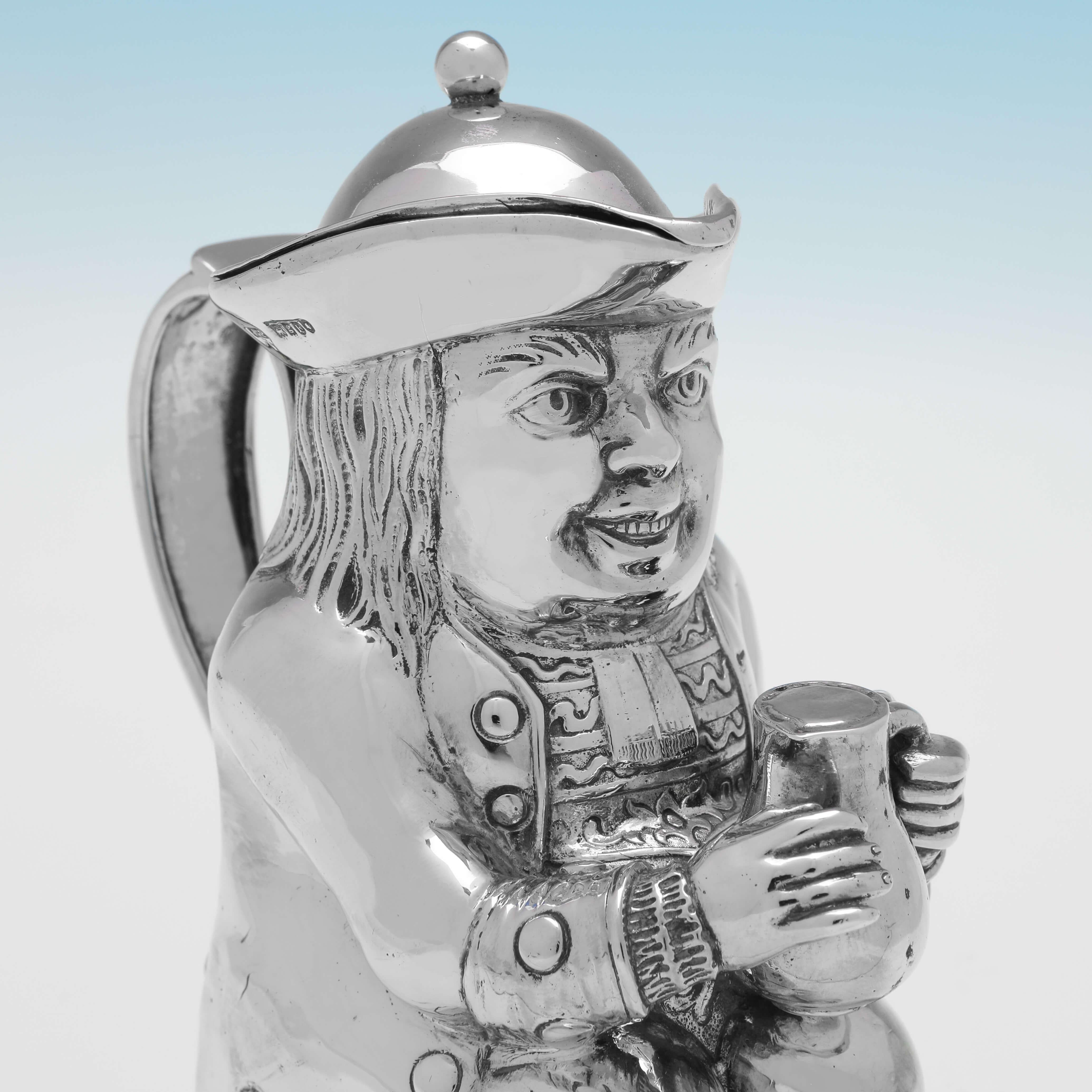 Early 20th Century Antique Sterling Silver Version of a 'Toby Jug' London 1902 by J. G. Piddington For Sale