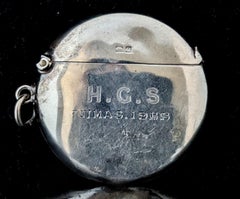 Antique Sterling silver Vesta case, round, Xmas 1912