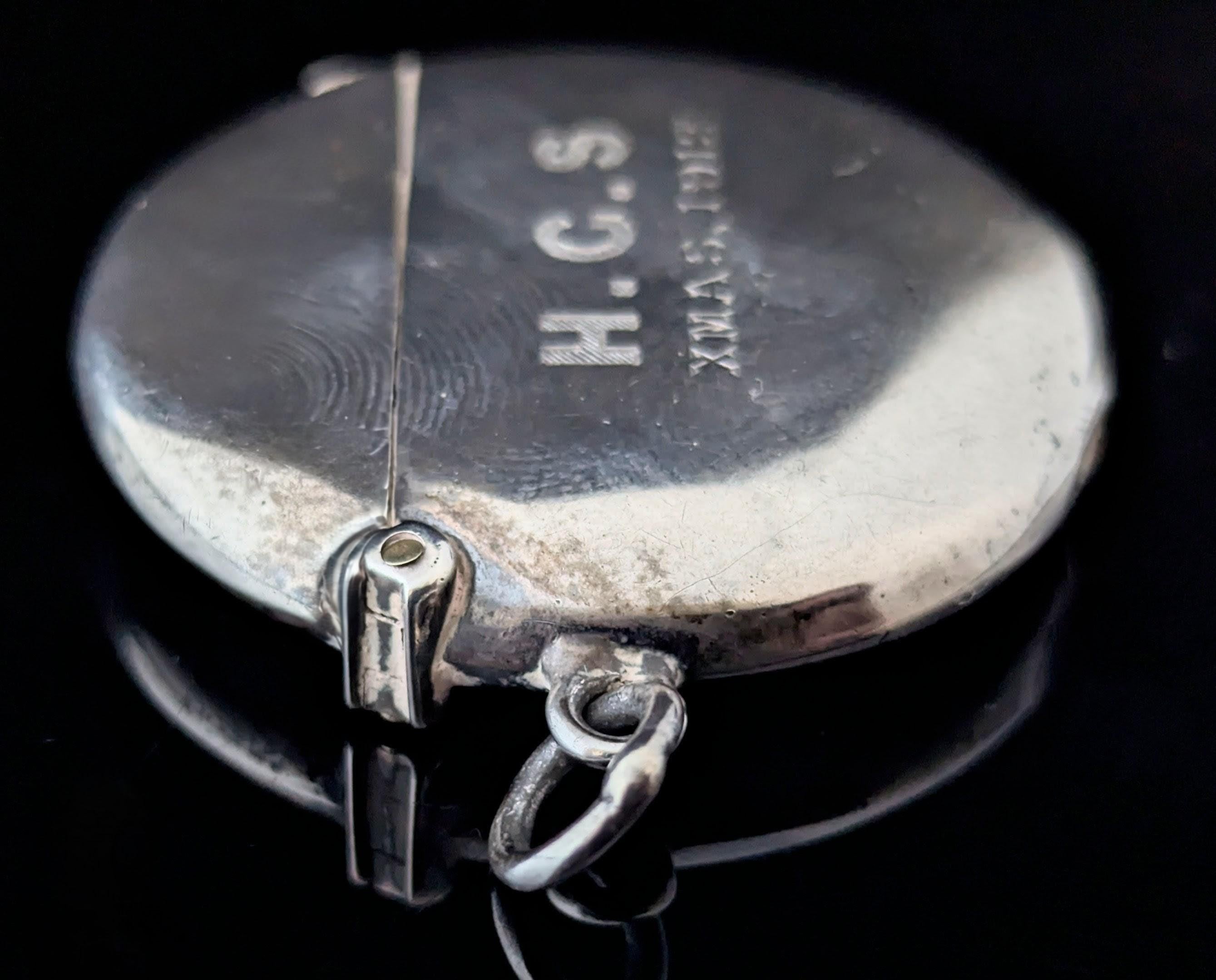 Antique Sterling silver Vesta case, round, Xmas 1912 For Sale 1