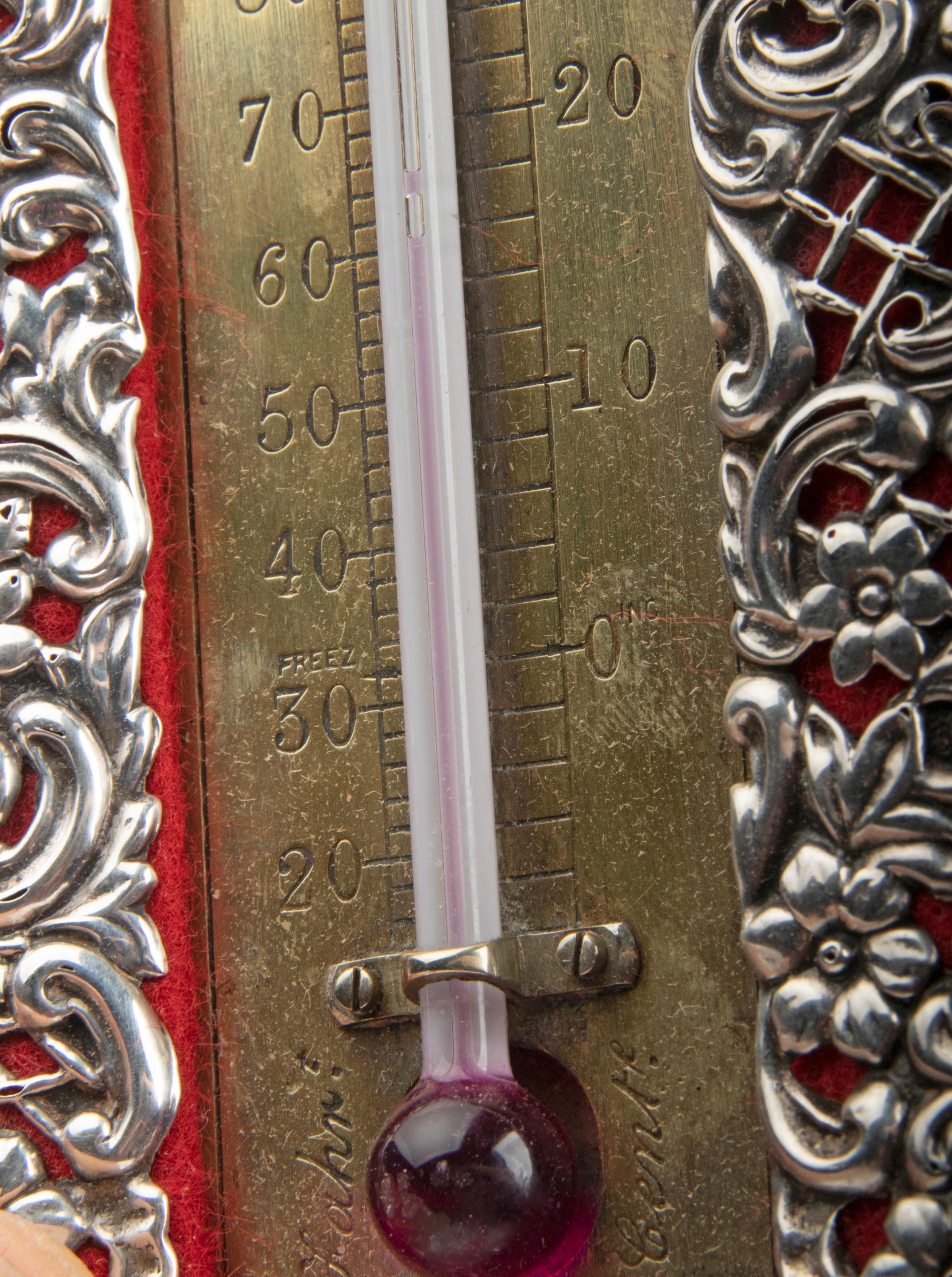Antique Sterling Silver Victorian Desk Stand Fluid Thermometer by H. Matthews For Sale 6
