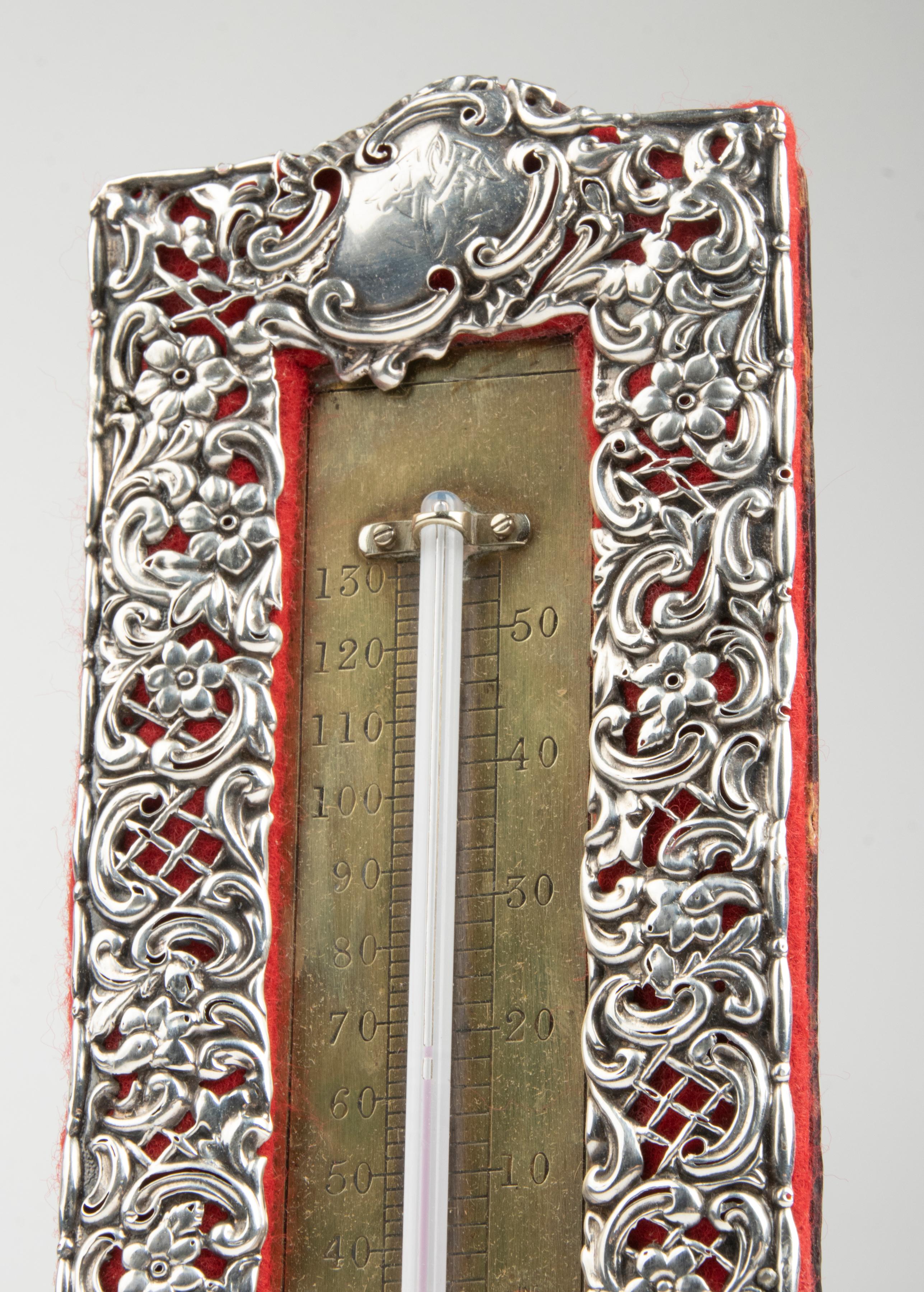 Antique Sterling Silver Victorian Desk Stand Fluid Thermometer by H. Matthews For Sale 9