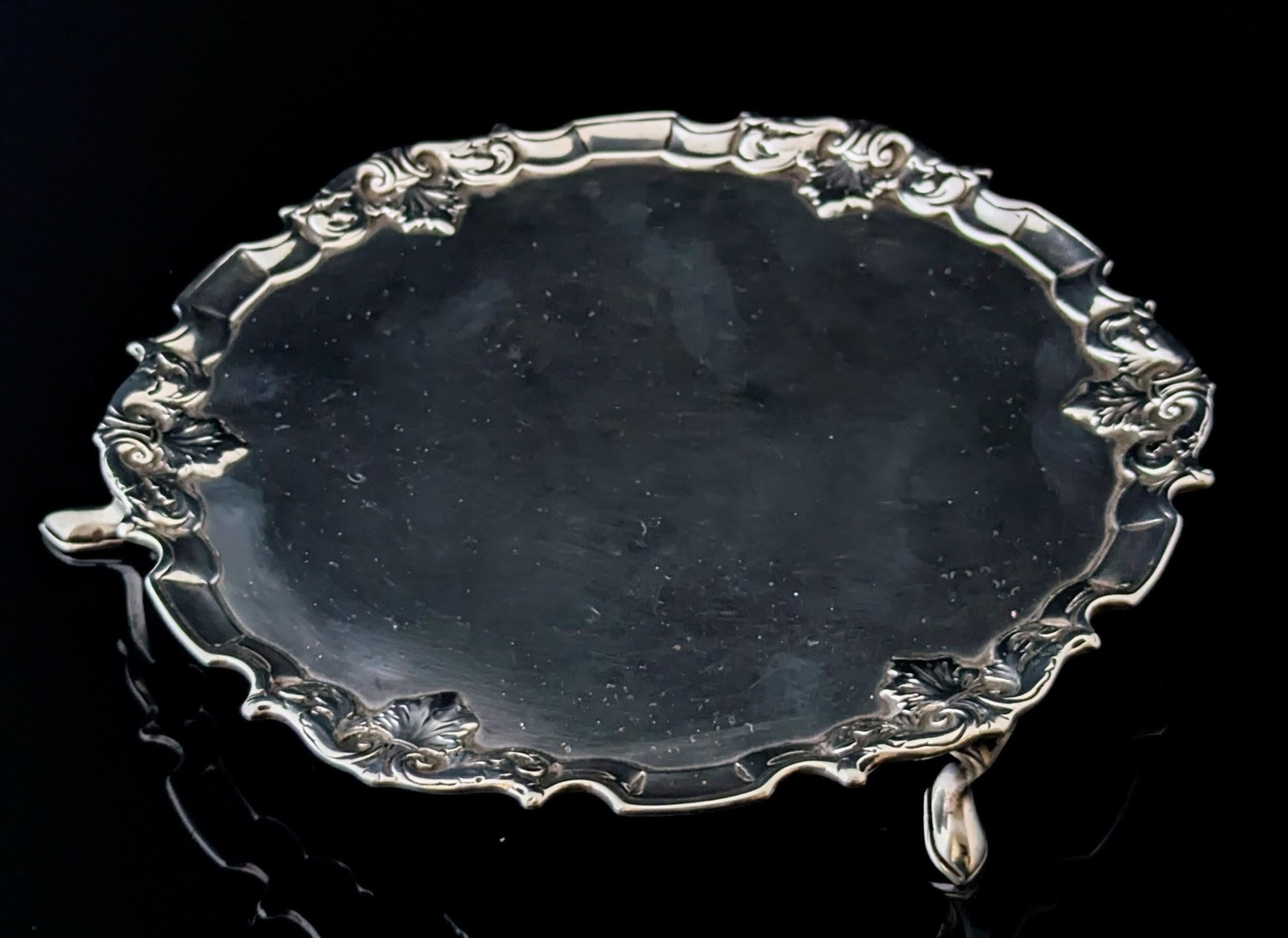 Antico cameriere in argento Sterling, vassoio portacarte in vendita 4