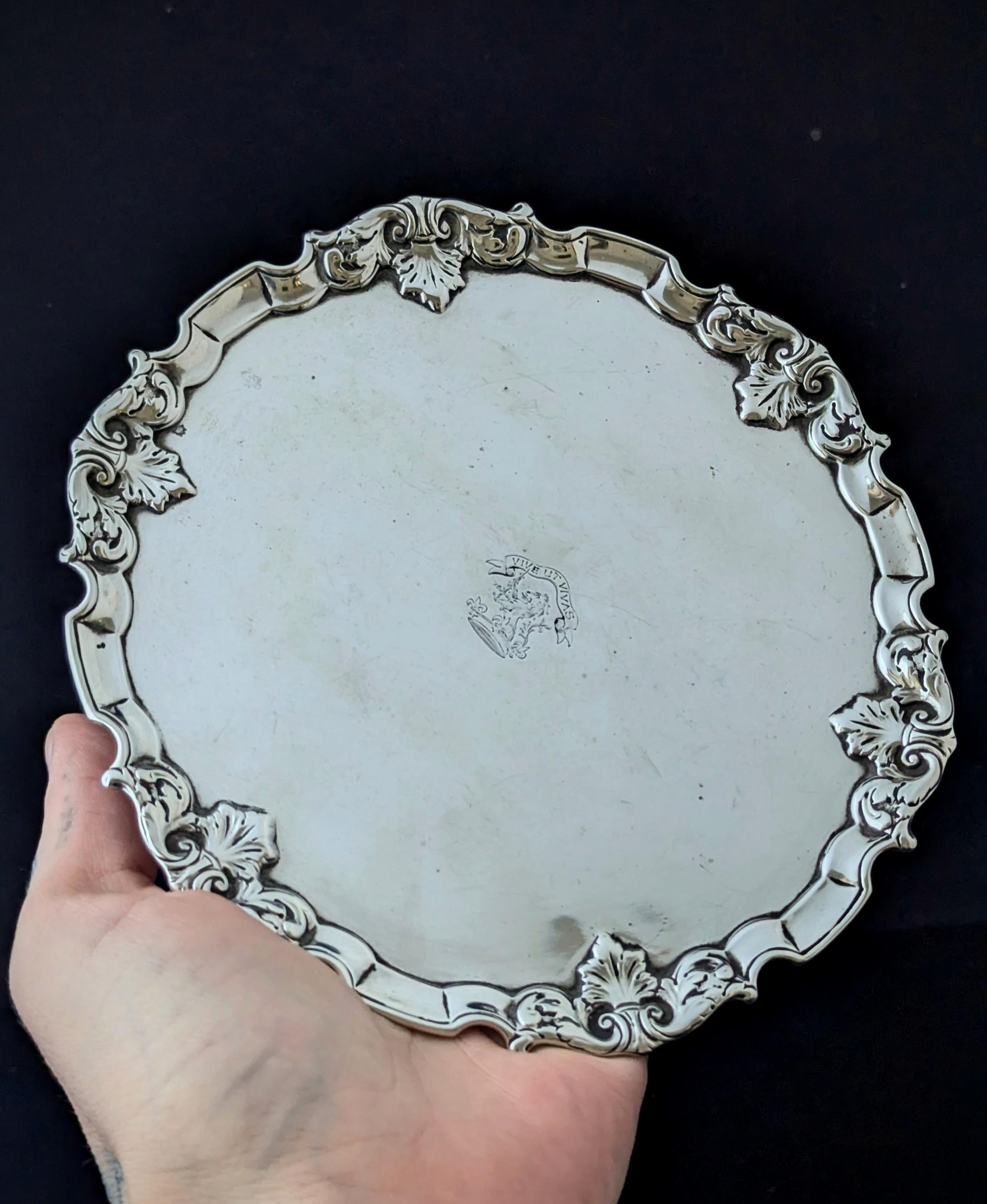 Antico cameriere in argento Sterling, vassoio portacarte in vendita 5